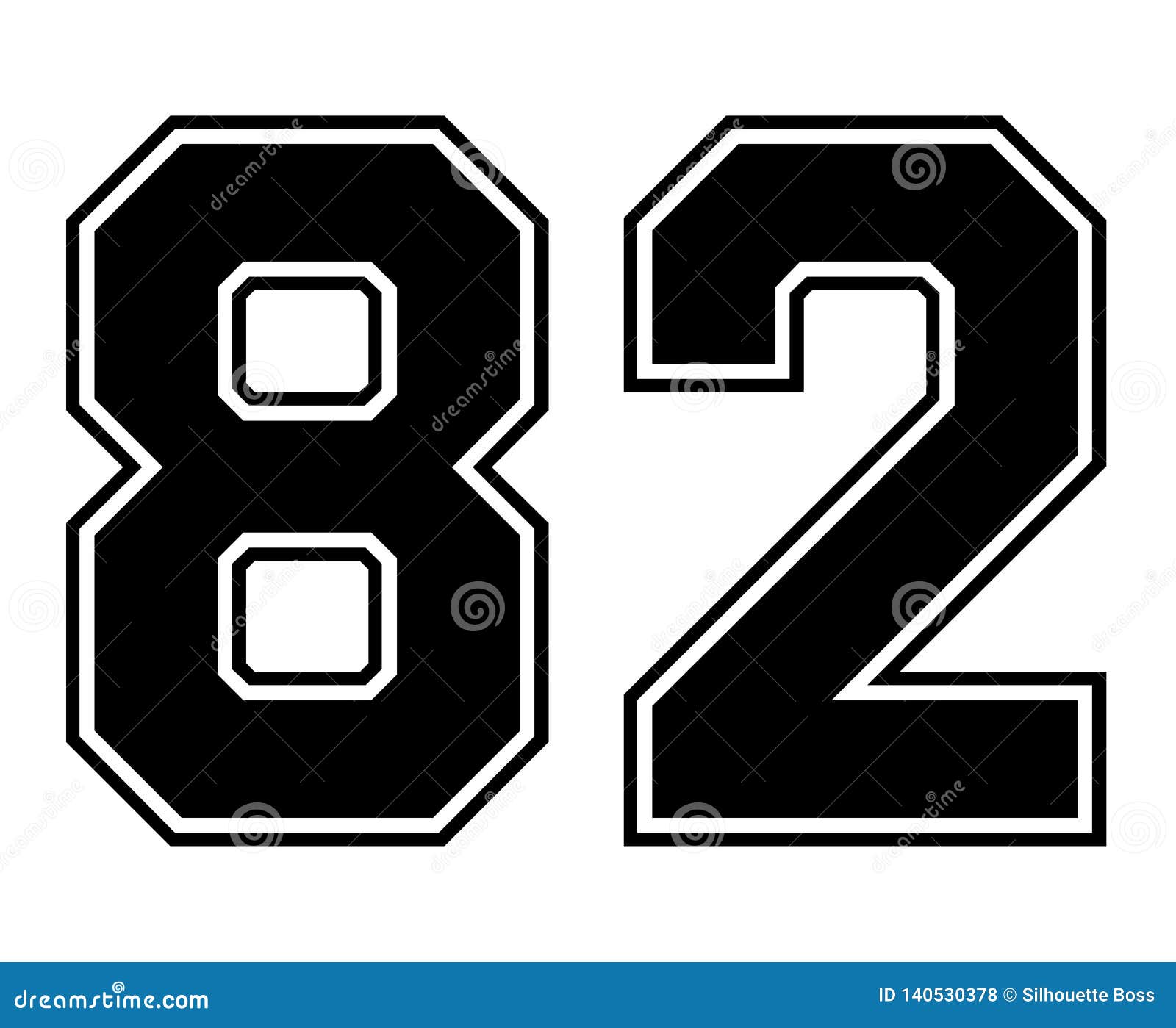82 Classic Vintage Sport Jersey Number in Black Number on White Background  for American Football, Baseball or Basketball Stock Illustration -  Illustration of numbers, football: 140530378