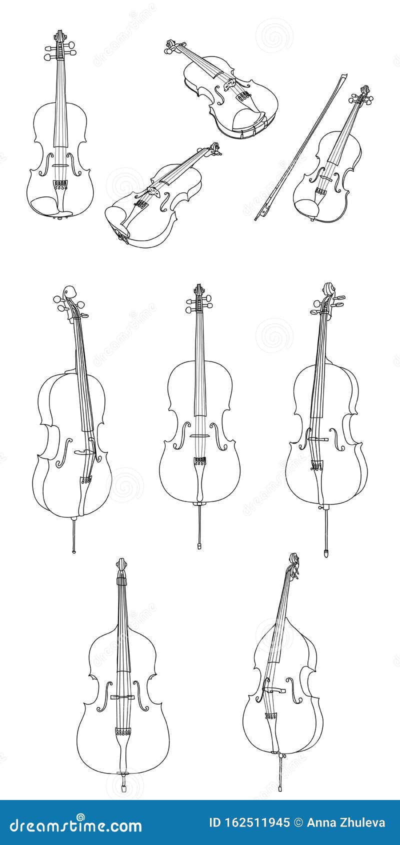 Catena overliggende Forbløffe Classic Violin, Alt, Cello, Double Bass and Bow Vector Isolated on White  Background Stock Vector - Illustration of doublebass, brown: 162511945