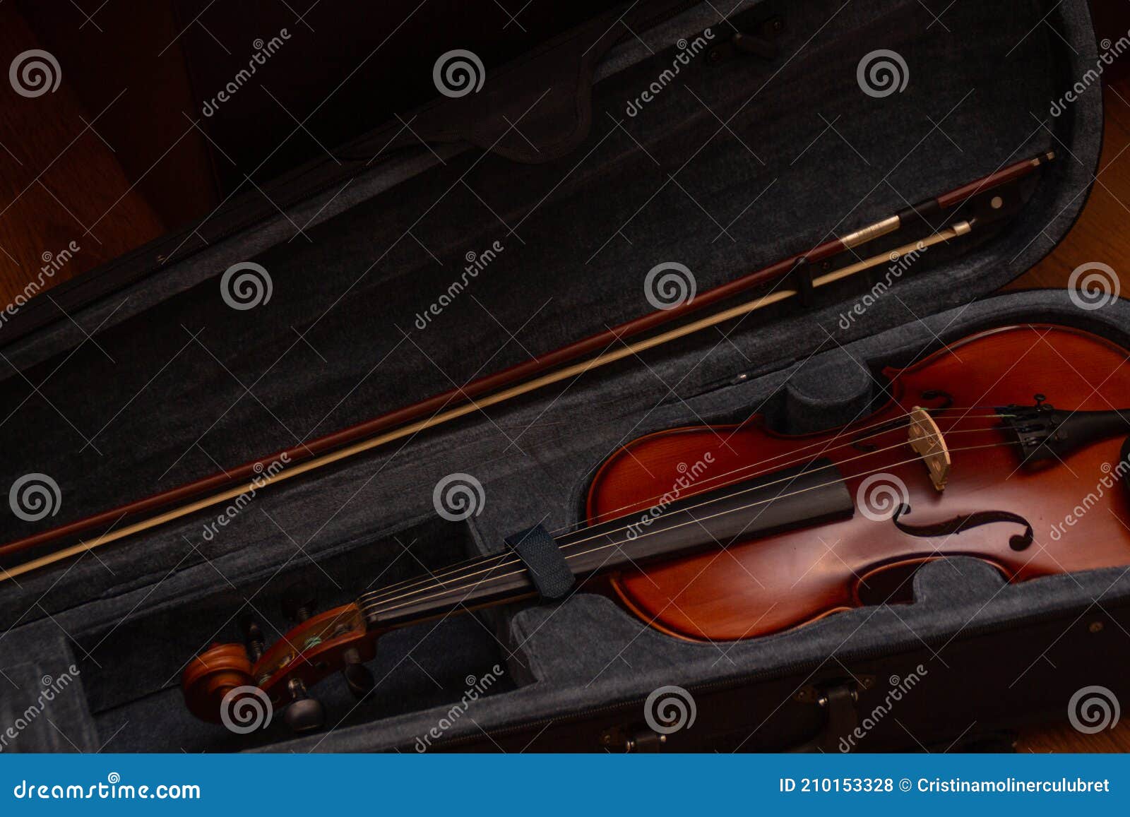 Classic violin in the box stock photo. Image of musical 210153328