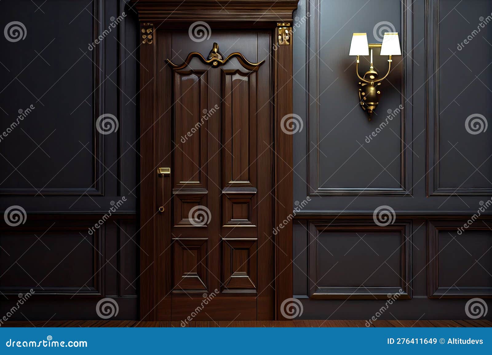 Classic Wooden Door, with Brass Hardware and a Modern Touch Stock