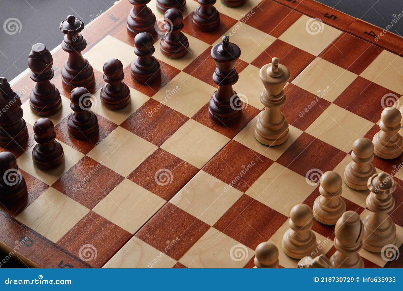 Classic Wooden Tournament chess set on black background