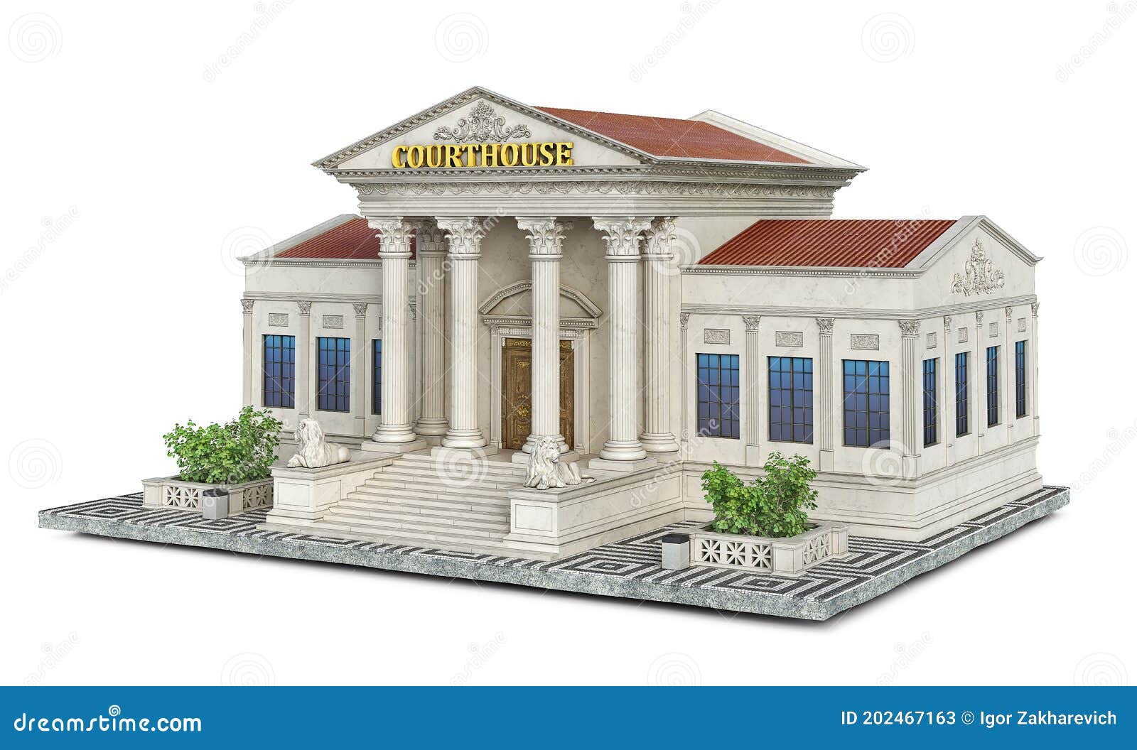 a classical building of courthouse on a piece of ground