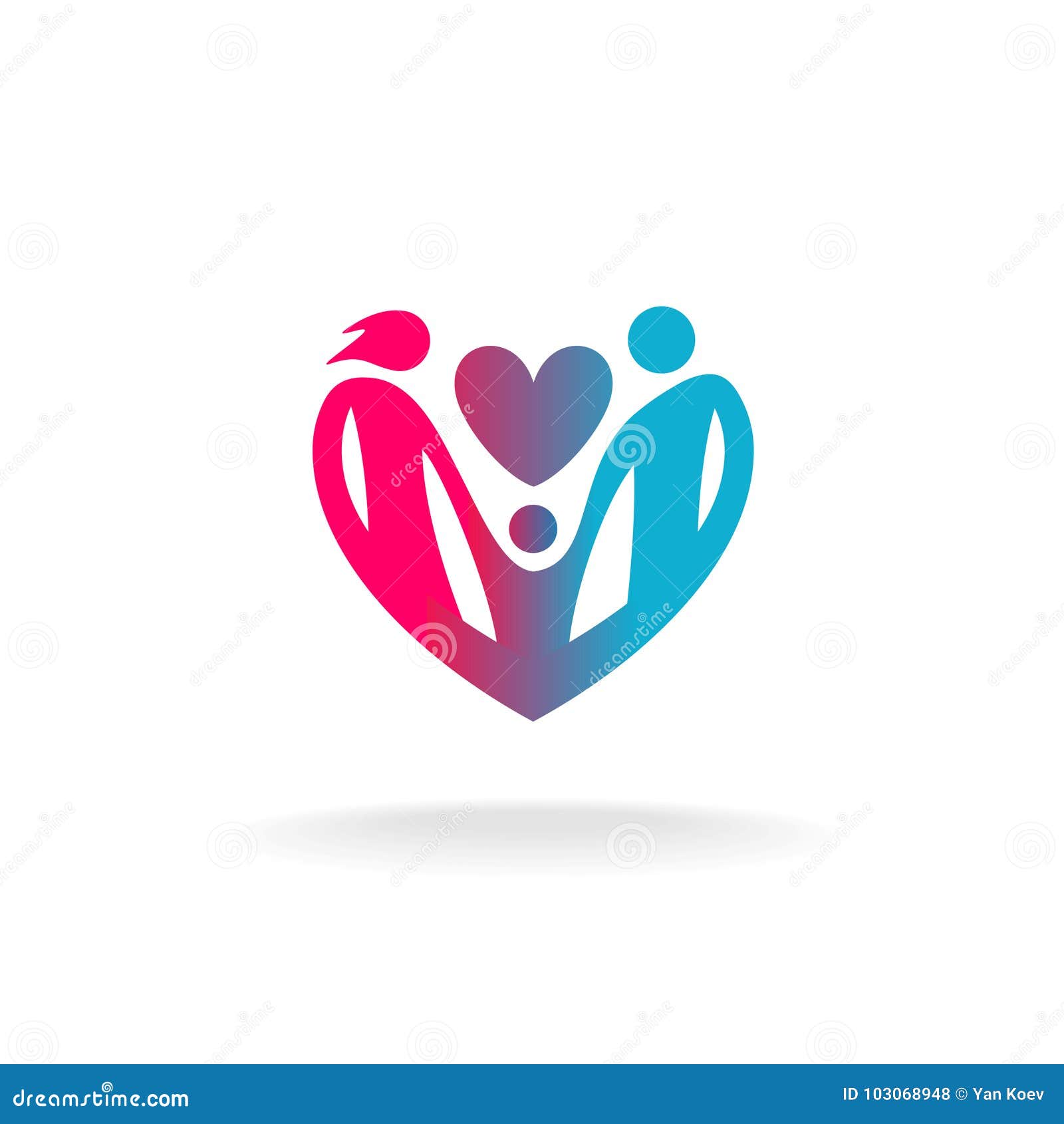 Classical Family of Three People in a Heart Shape Logo Stock Vector ...