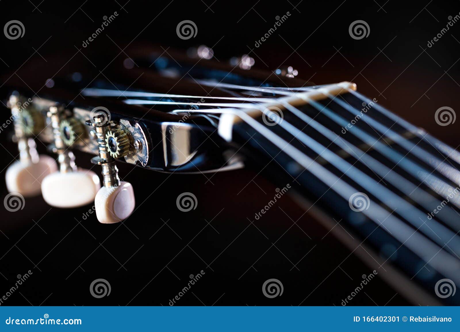 Classical guitar headstock stock image. Image of macro 166402301