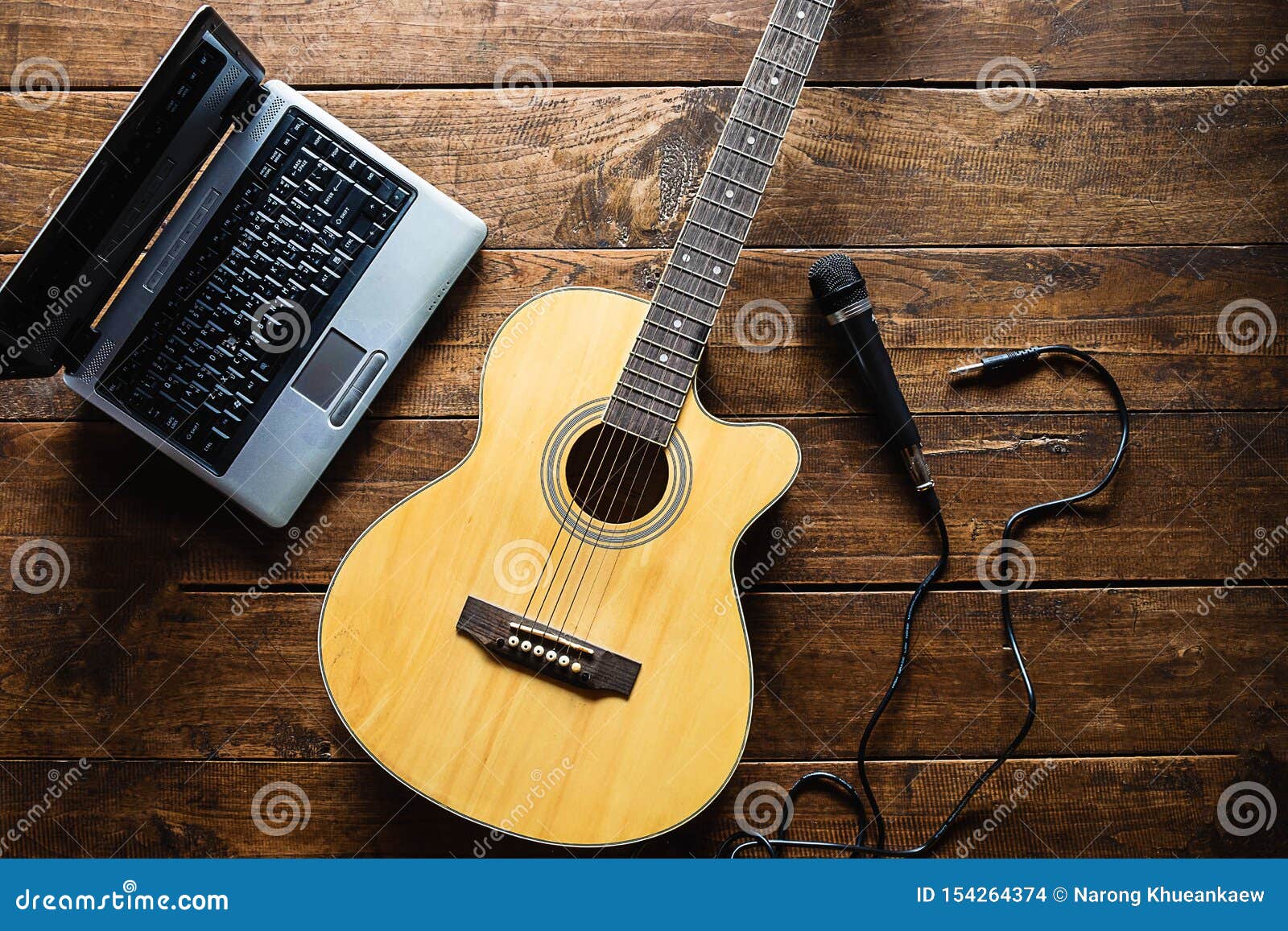 Classical Guitar and Microphone for Musicians. Stock Photo Image of