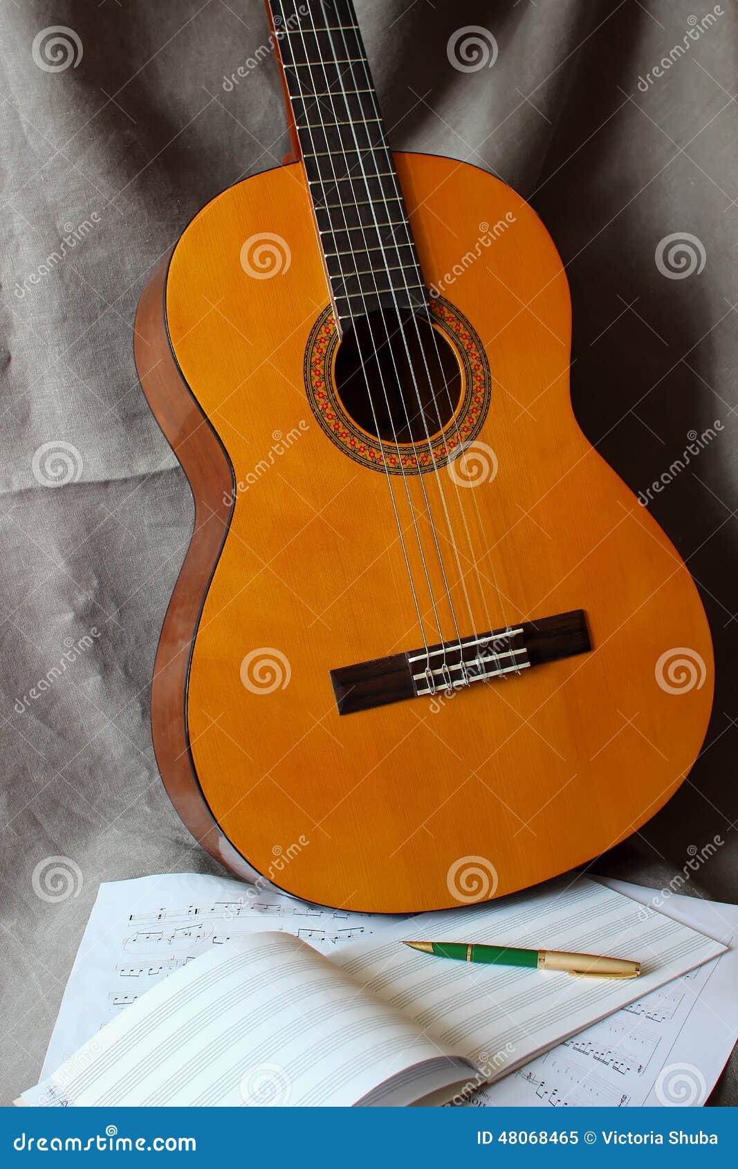 Classical Guitar and Music Books with Pen Stock Image Image of