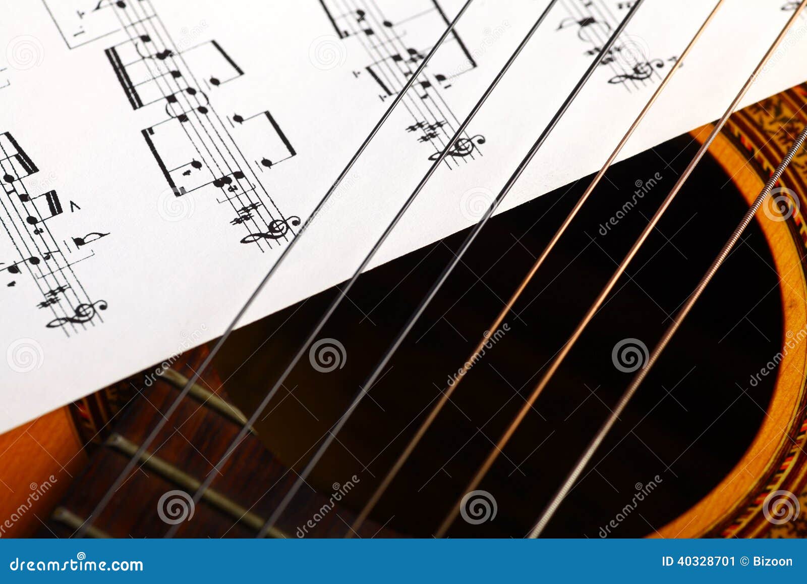 Classical guitar and notes stock image. Image of note 40328701
