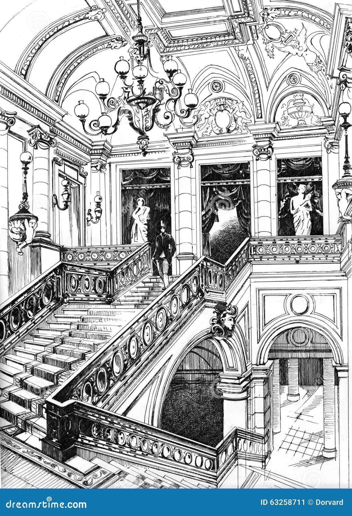 Classical Interior in Palace Stock Illustration - Illustration of ...