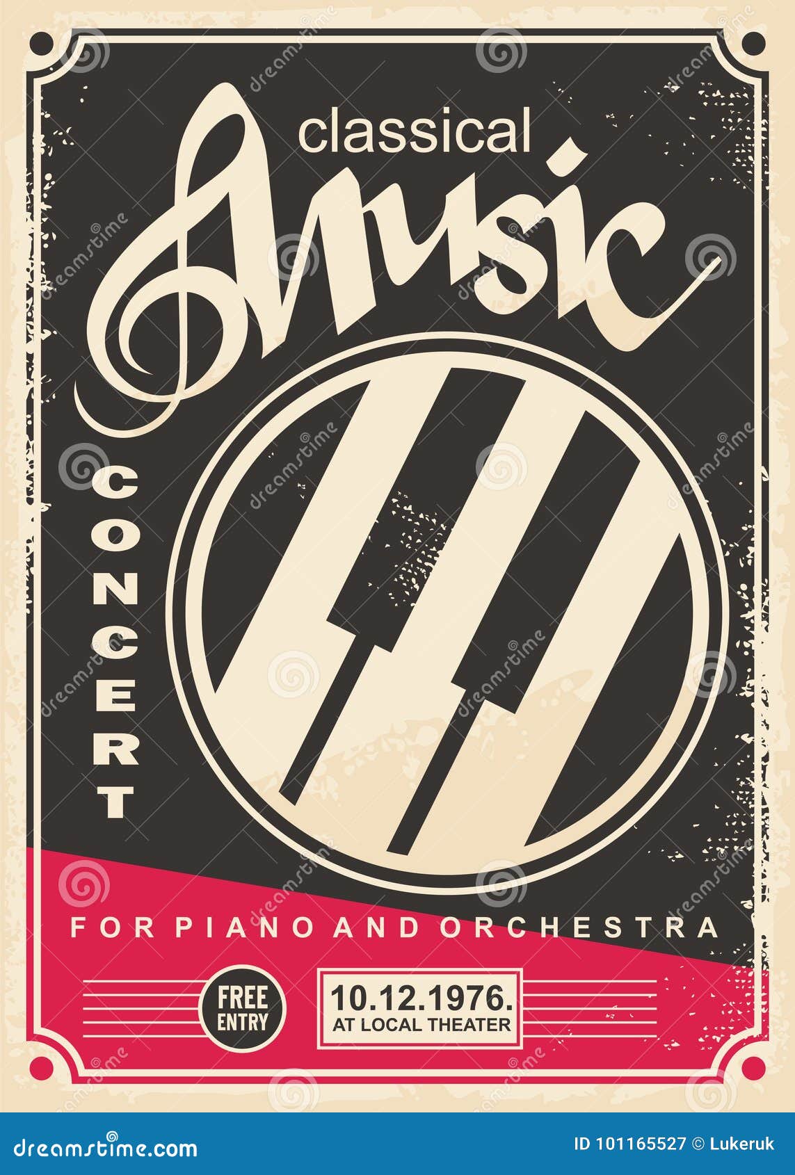 classical music concert for piano and orchestra retro poster 