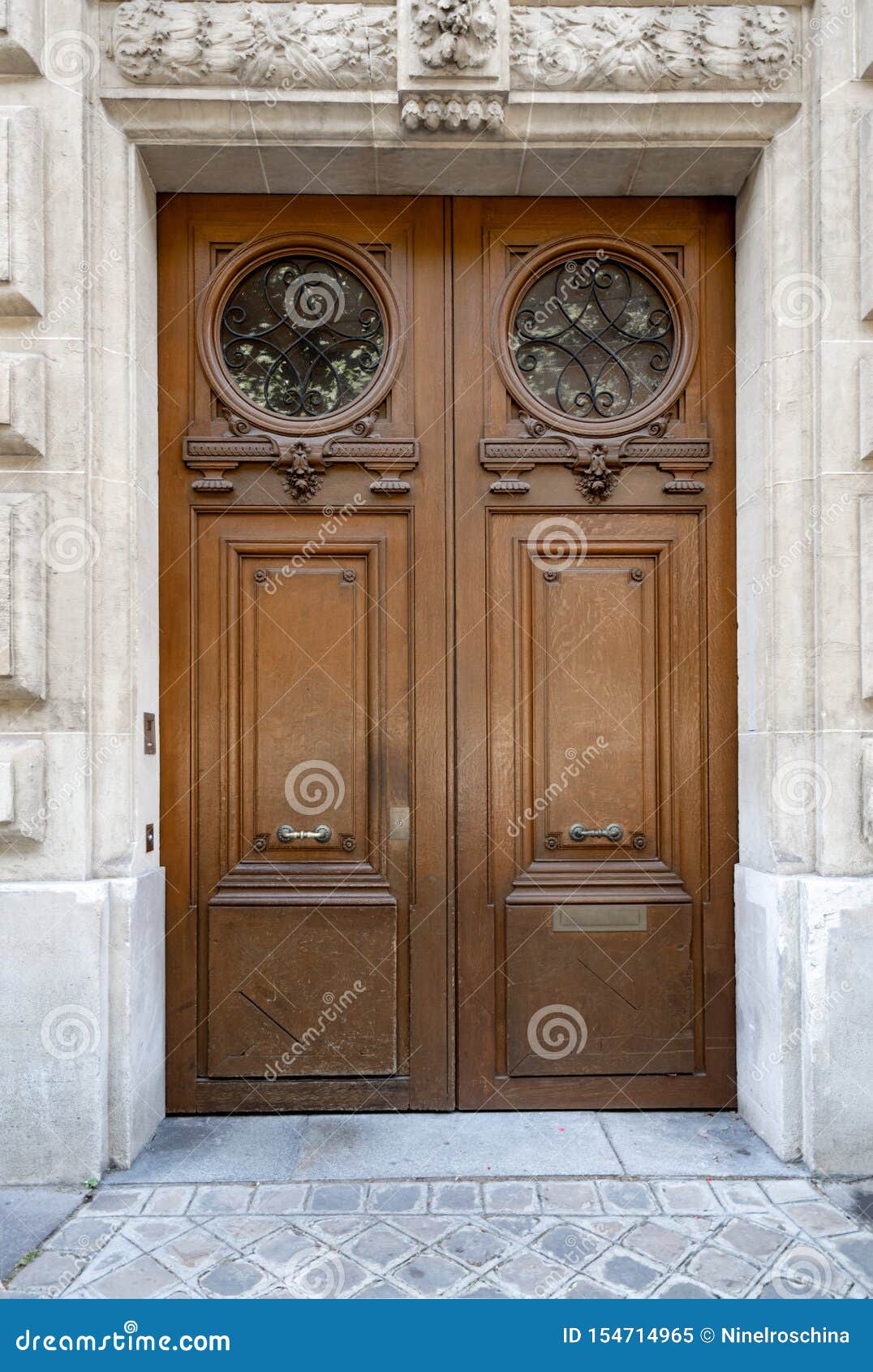 Double Door Entrance Of Historic Building In Paris France Vintage