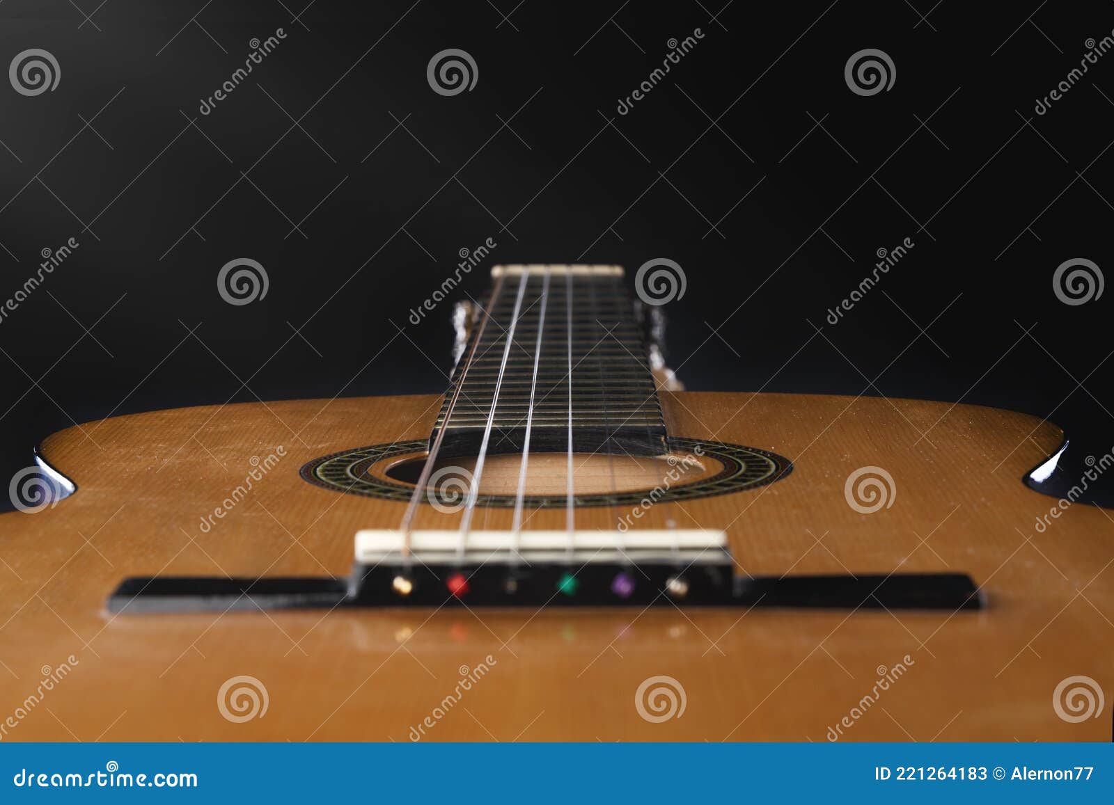 Classical Stylish Guitar, Musical String Instrument on Dark Background