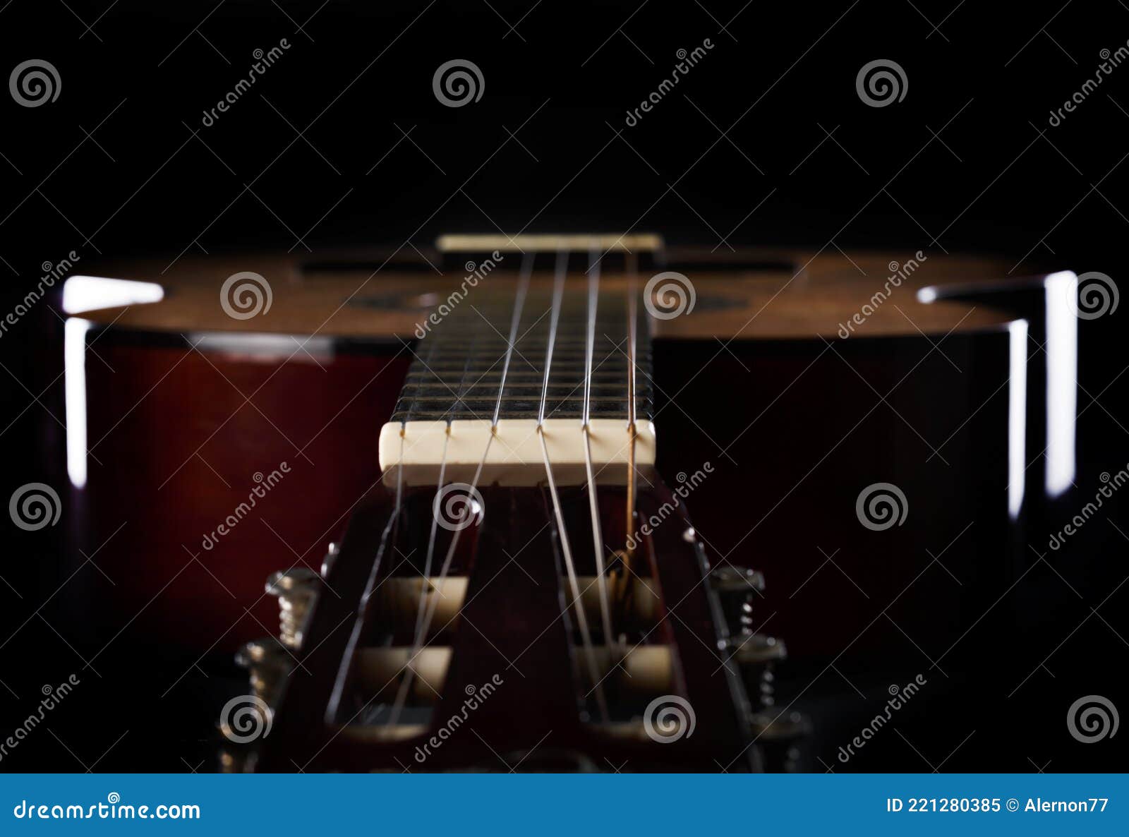 Classical Stylish Guitar, Musical String Instrument on Dark Background