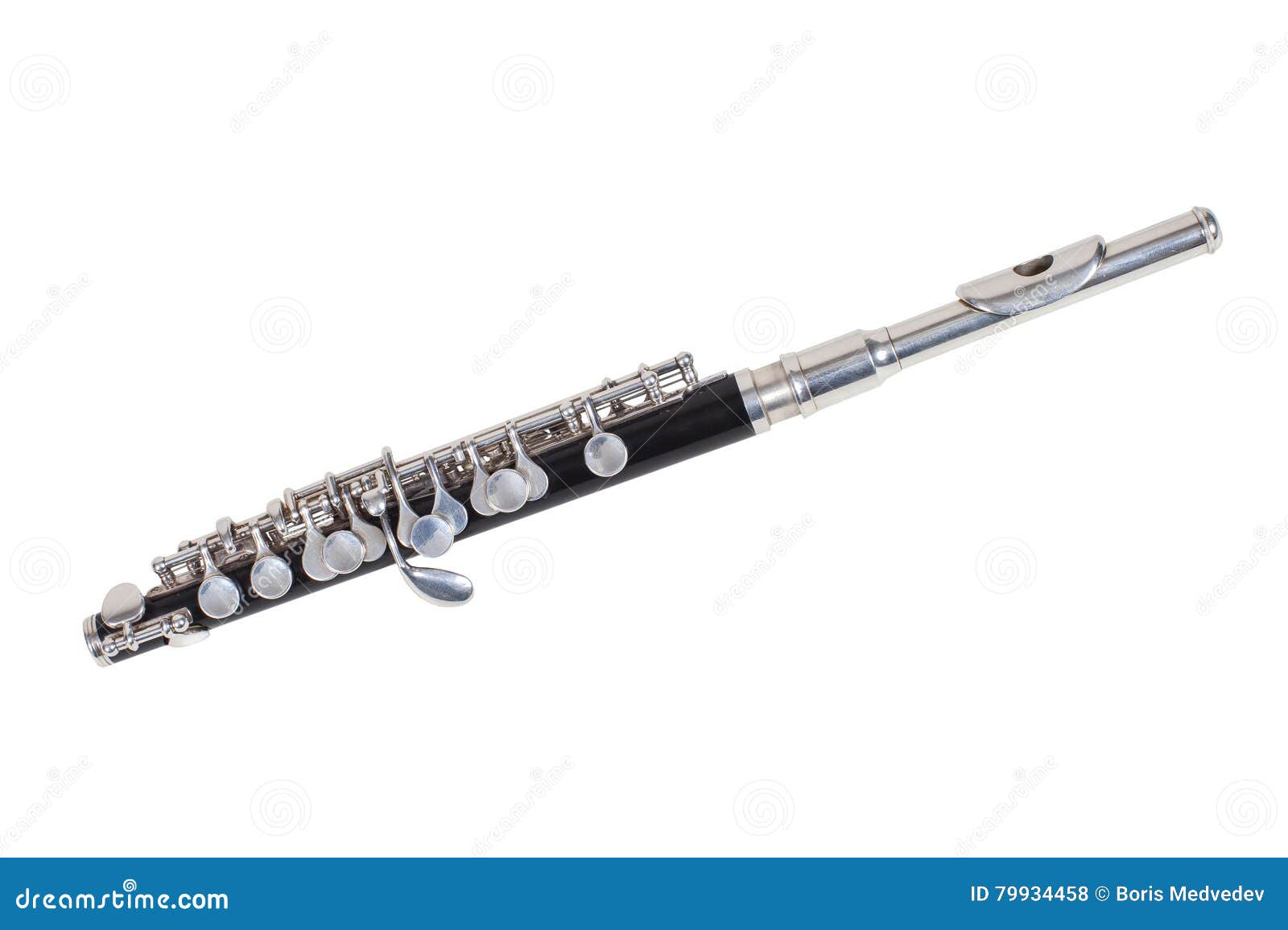 classical wind musical instrument flute-piccolo  on white background