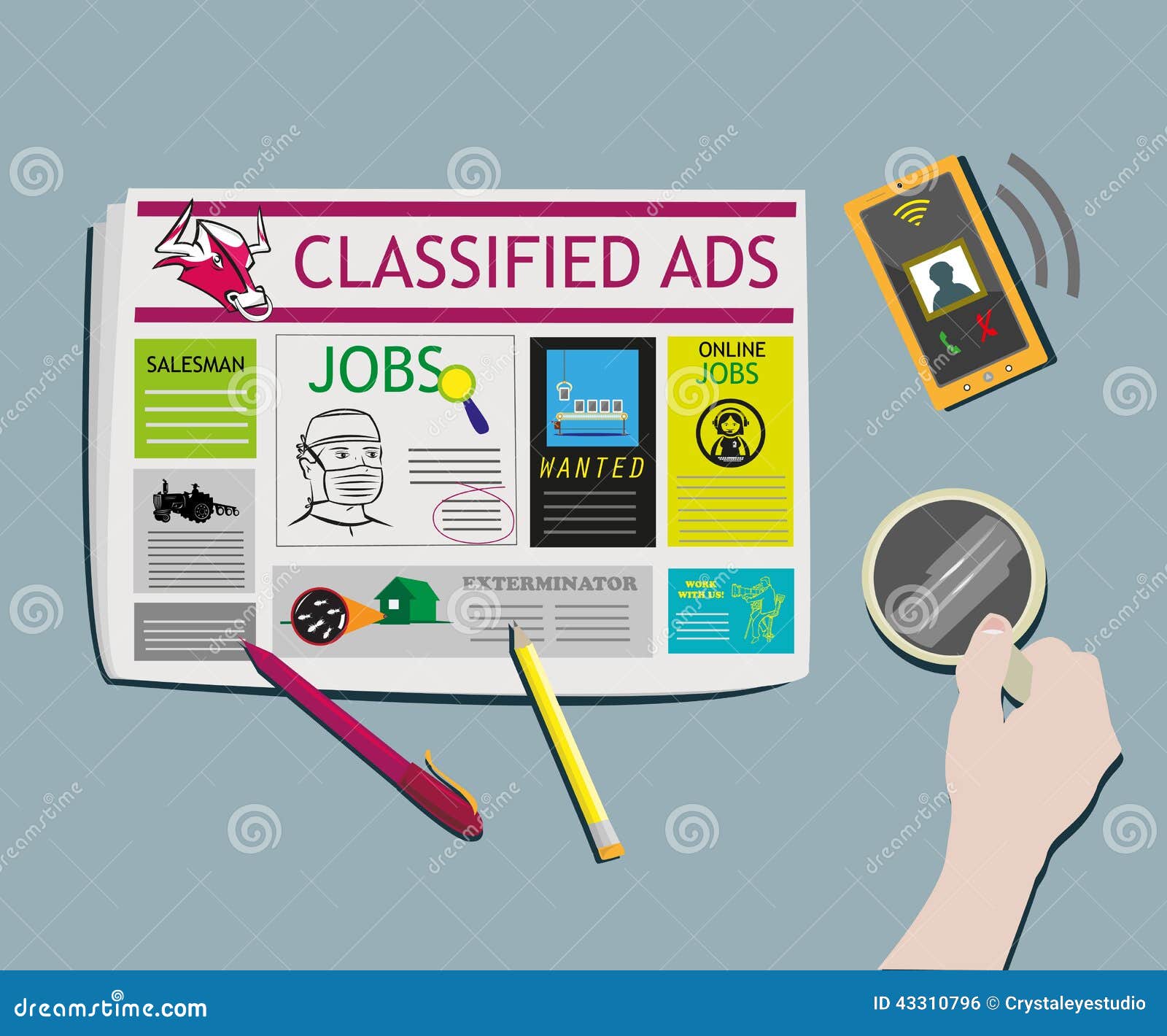 Classified Ads Newspaper Concept Top View Vector | CartoonDealer.com ...