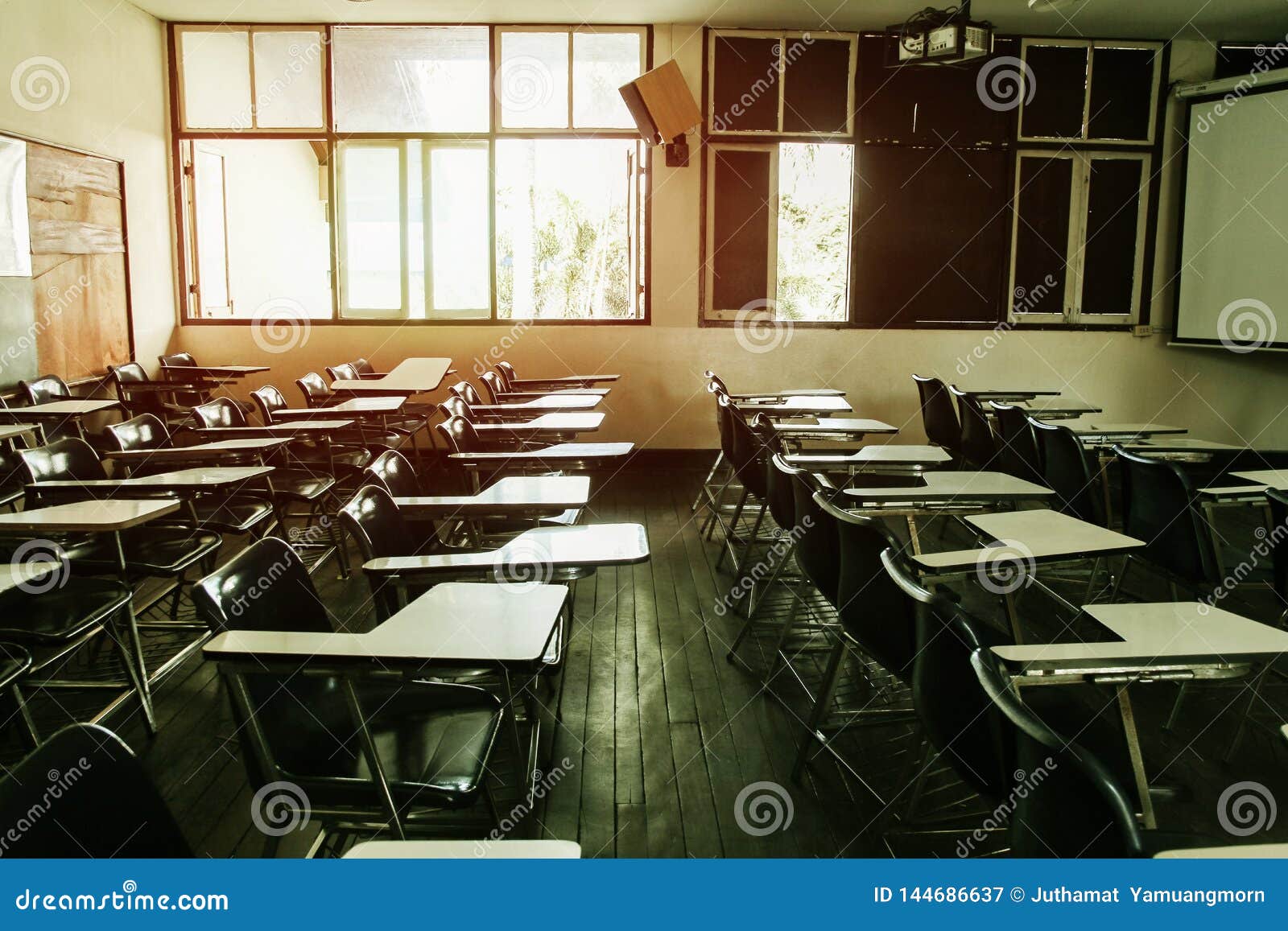 Classroom in Background without ,No Student or Teacher Stock Image - Image  of modern, space: 144686637