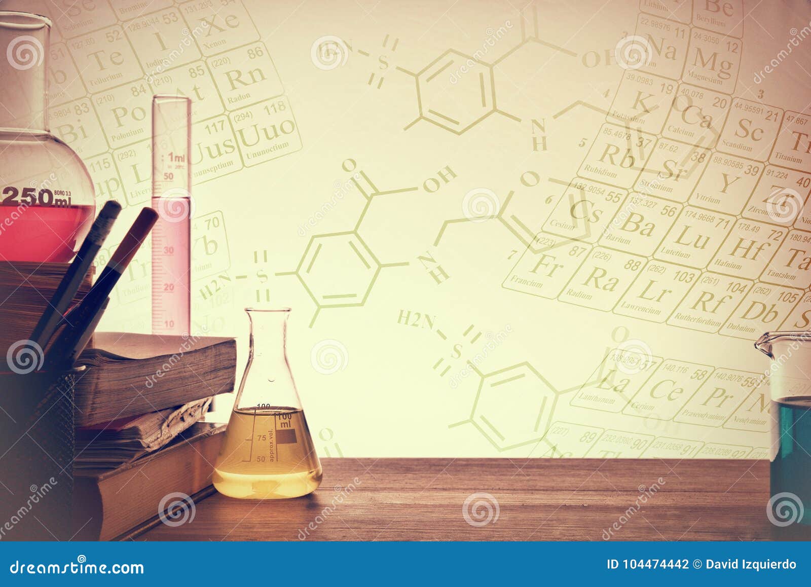 classroom desk of chemistry teaching background