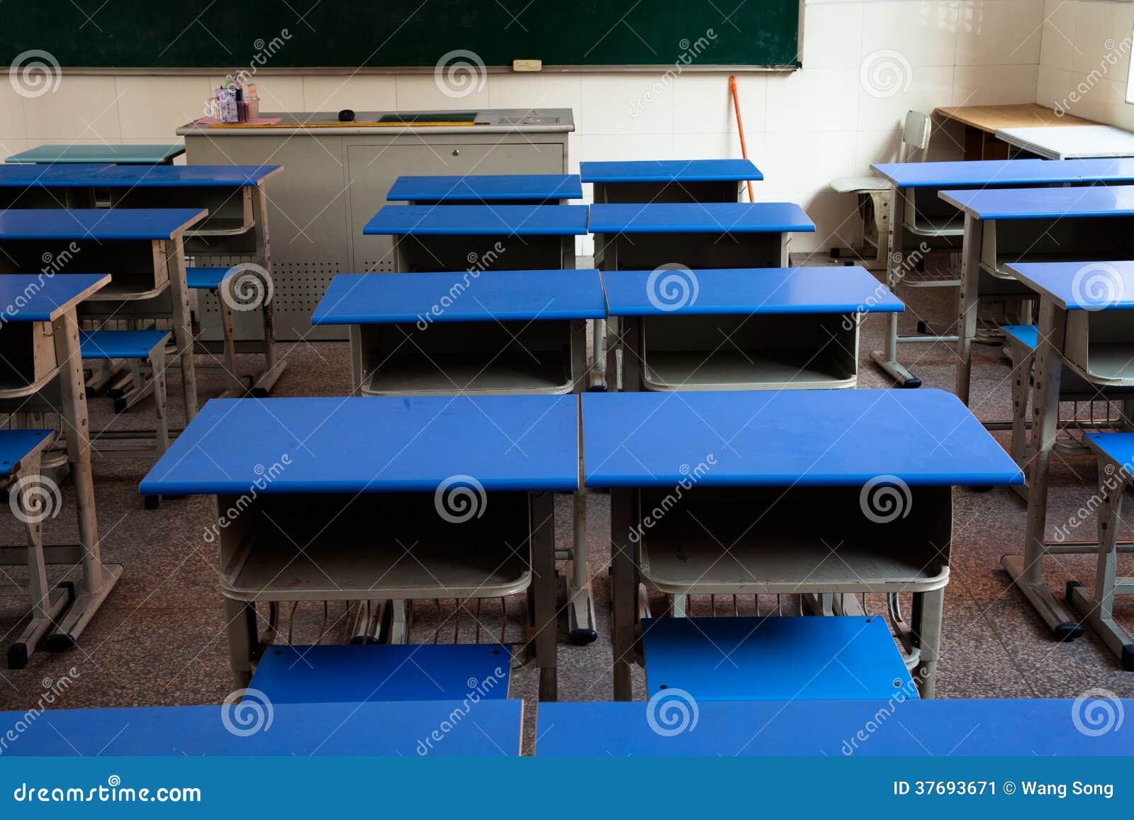 Classroom Desks Arranged In Neat Rows Stock Image Image Of