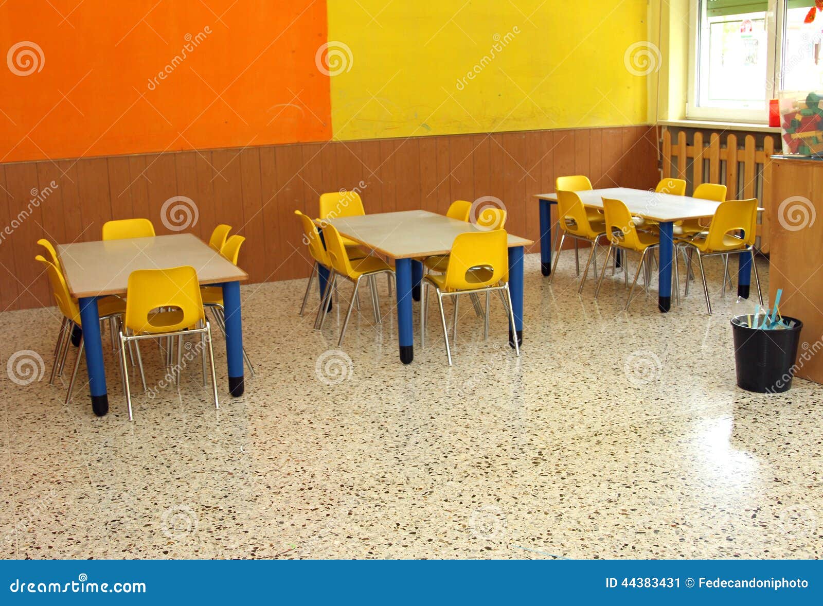 Classroom With Table And Small Chairs In Kindergarten Stock Image