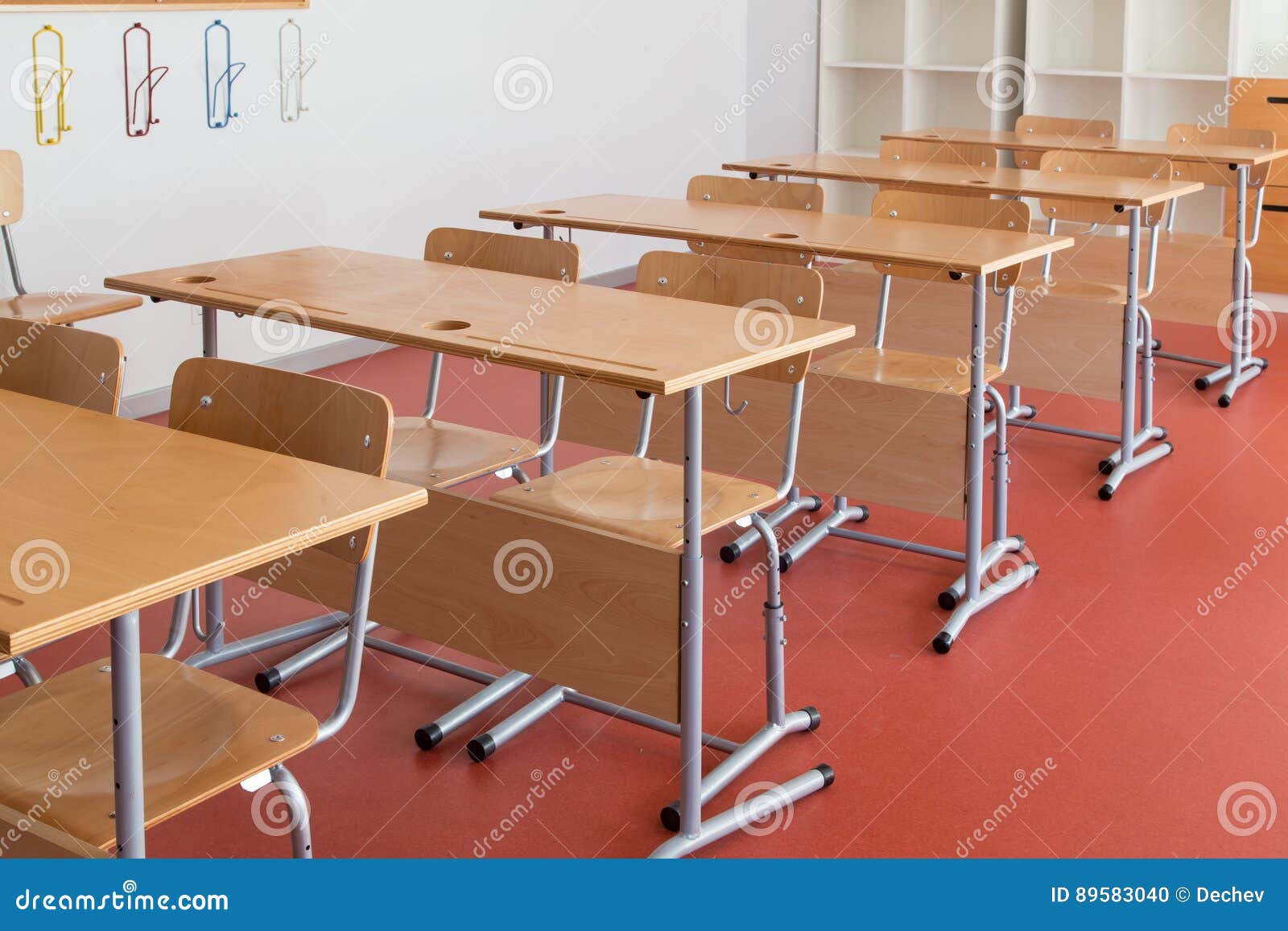 Classroom With Wooden Desks And Chairs Stock Photo Image Of Room