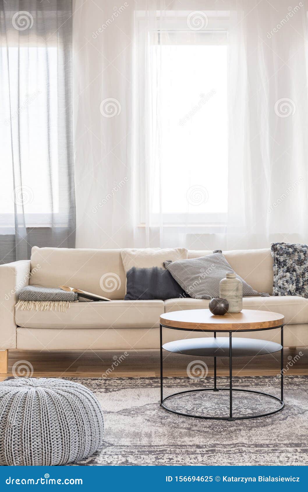 Classy Living Room Interior with Sofa and Coffee Table in Bright
