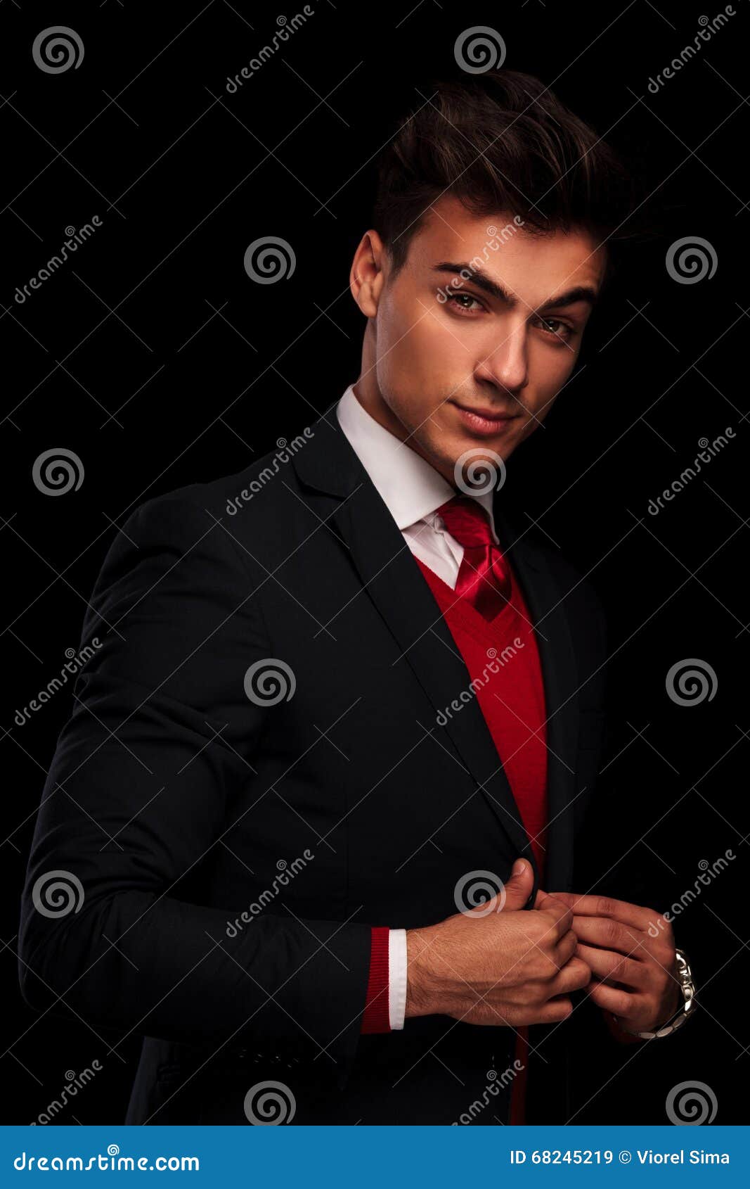 Classy Young Man in Suit, Fixing His Jacke Stock Image - Image of hunk ...