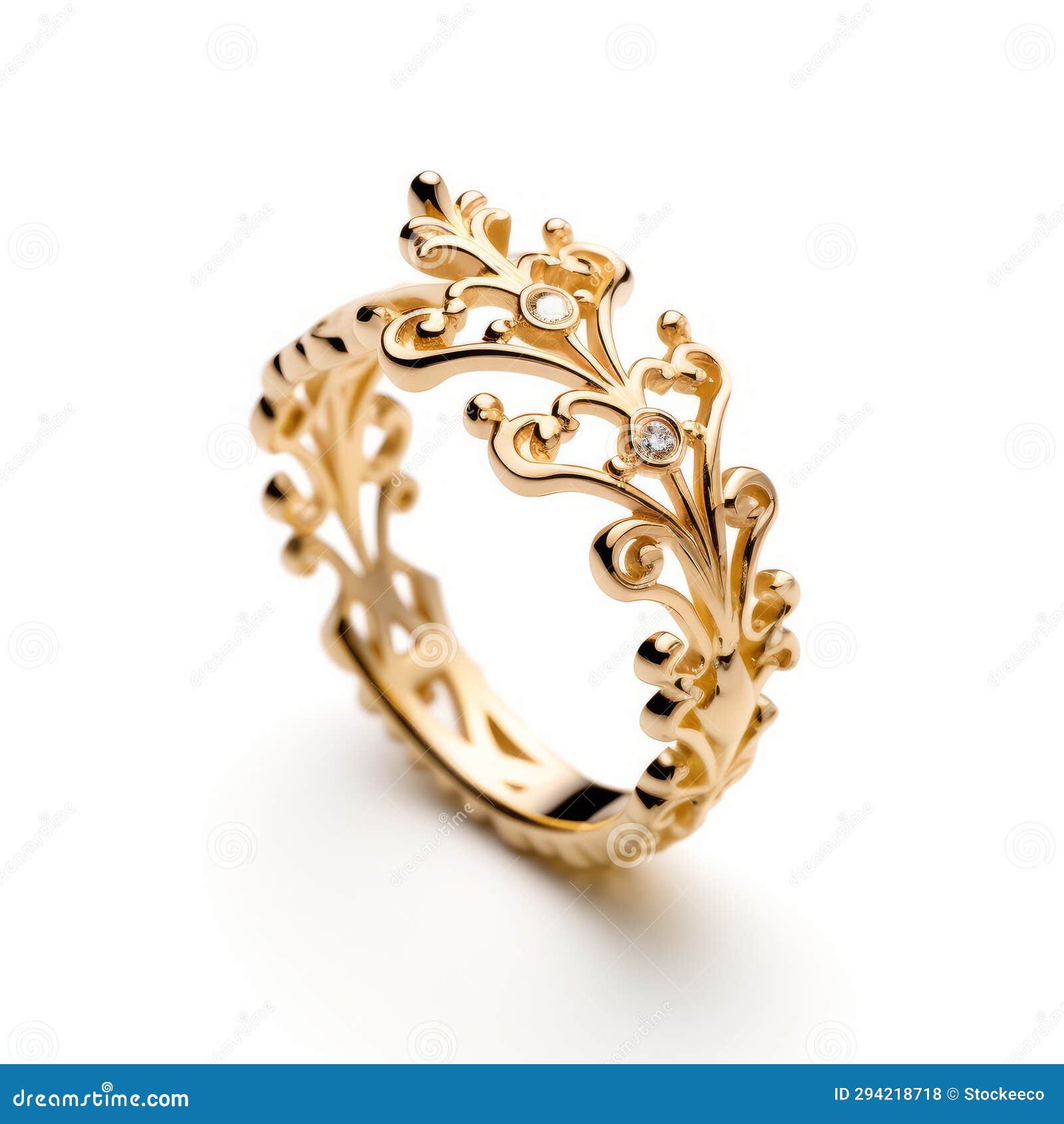 claude de moulinex diamond scroll ring - elegant gold leaf pattern 