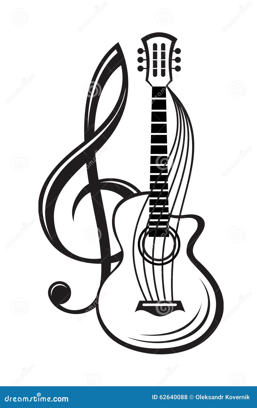 Clave de sol e guitarra ilustração do vetor. Ilustração de tampa - 62640088