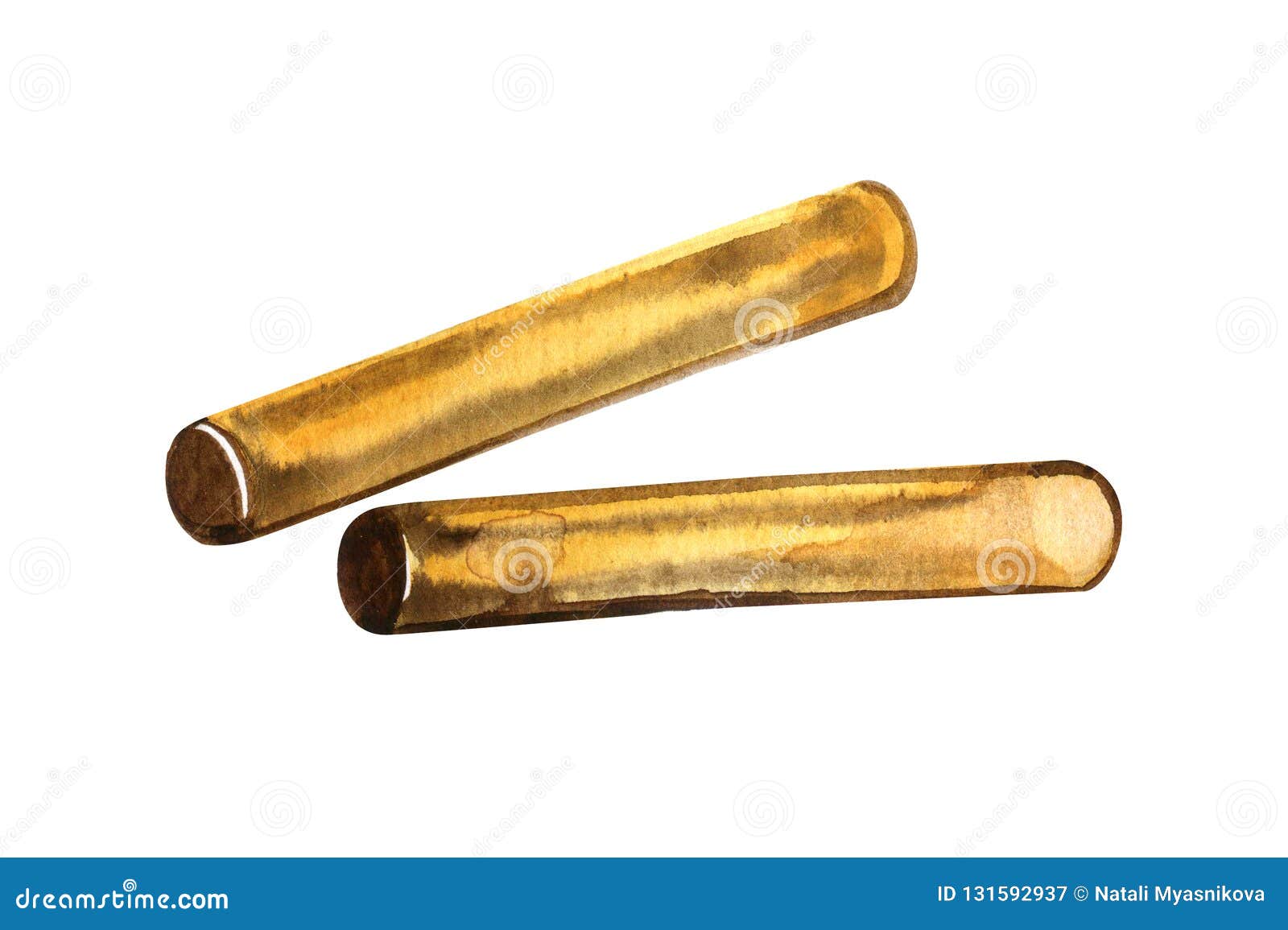 claves - wooden hand percussion instrument -  watercolor  on white background.