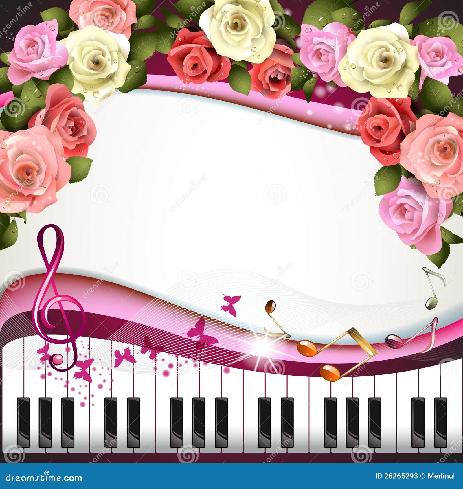 Claves y rosas del piano ilustración del vector. Ilustración de belleza