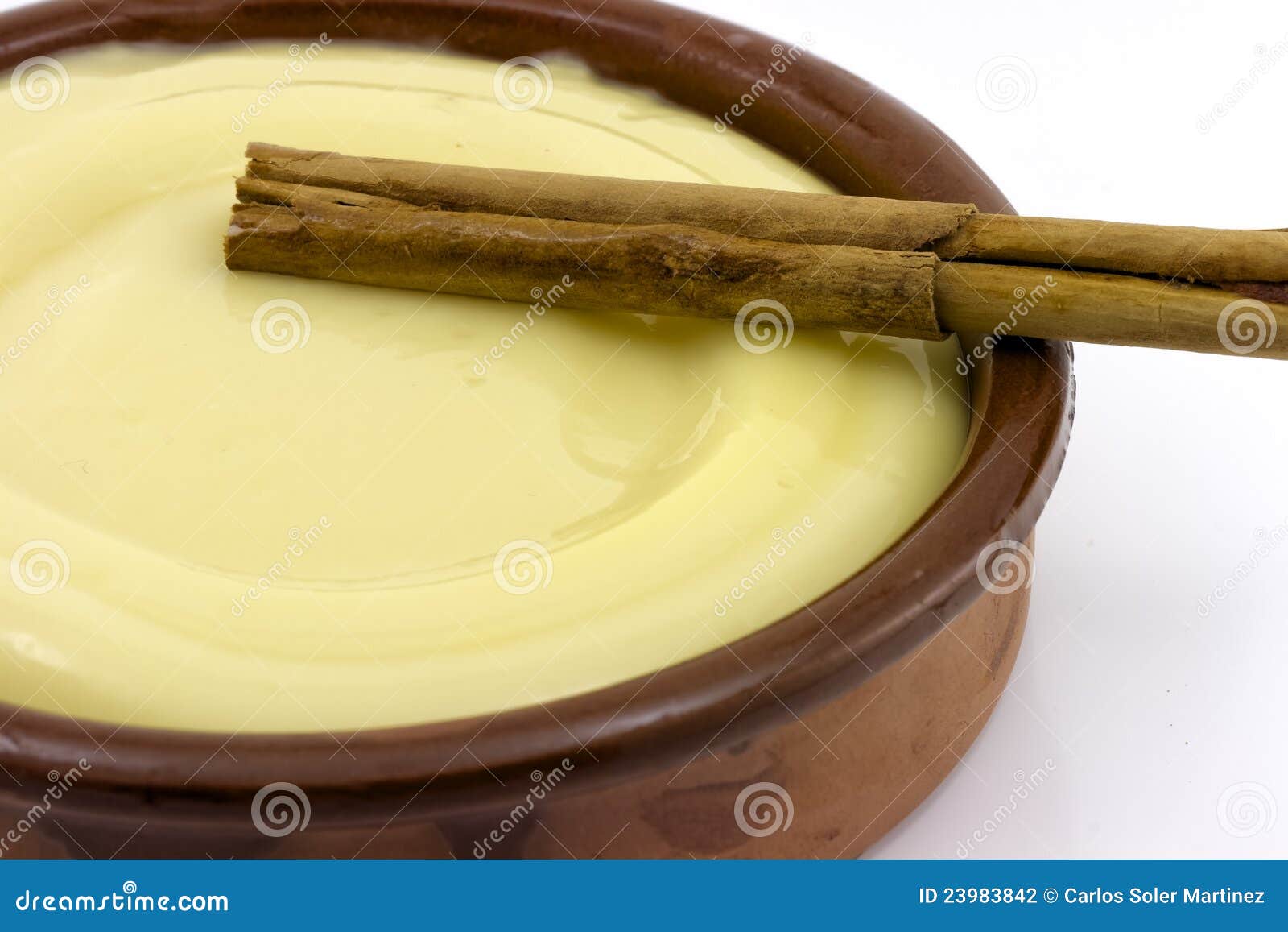 Clay Bowl, Tasty Dessert Custard and Cinnamon Stock Photo Image of
