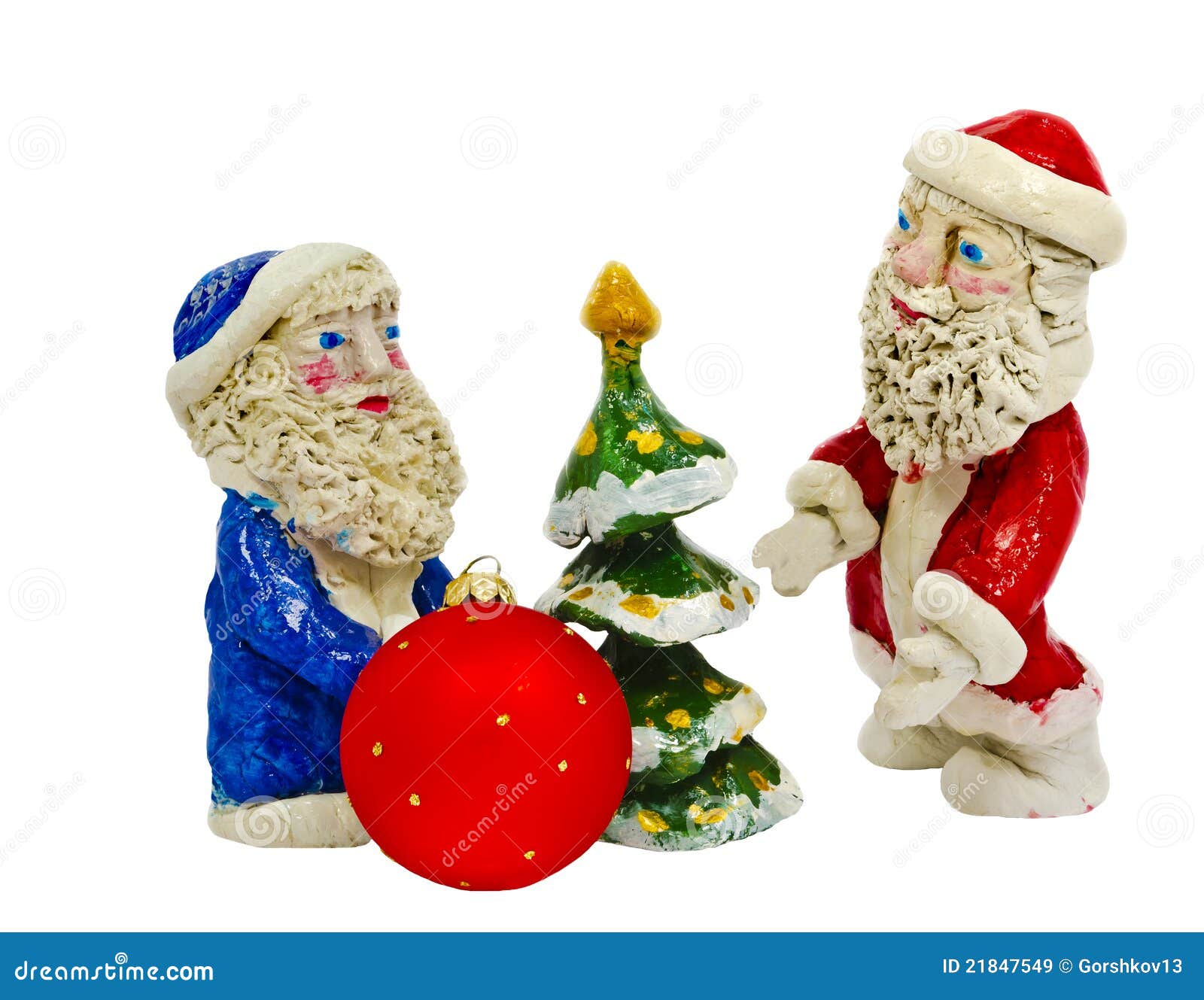 Clay Figures of Santa Claus Isolated on White Stock Image Image of