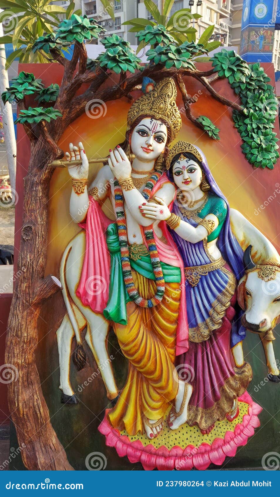 Clay Made Lord Krishna with a Flute in Hand and Radha and Cow or ...