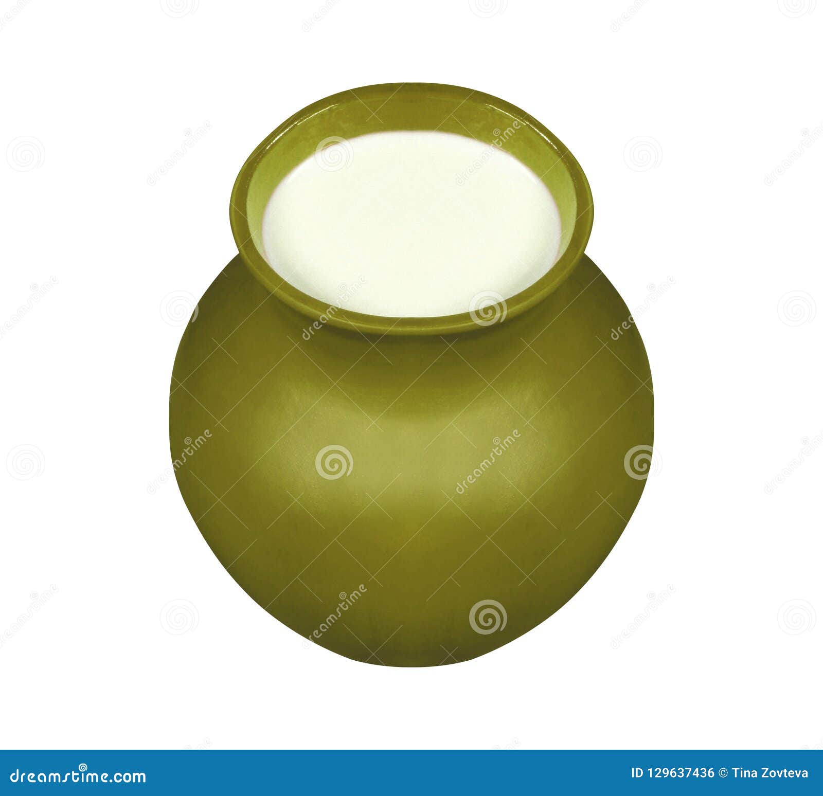 Clay pot with milk isolated on white background