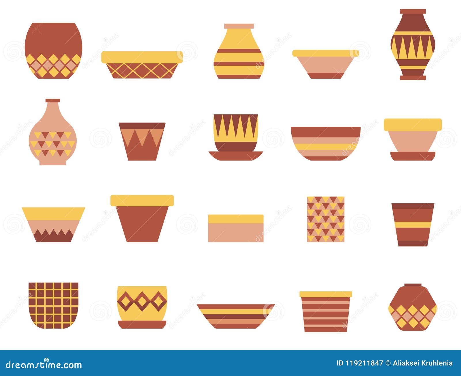 Ceramic Empty Clay Pots Icon Set Stock Vector - Illustration of brown ...