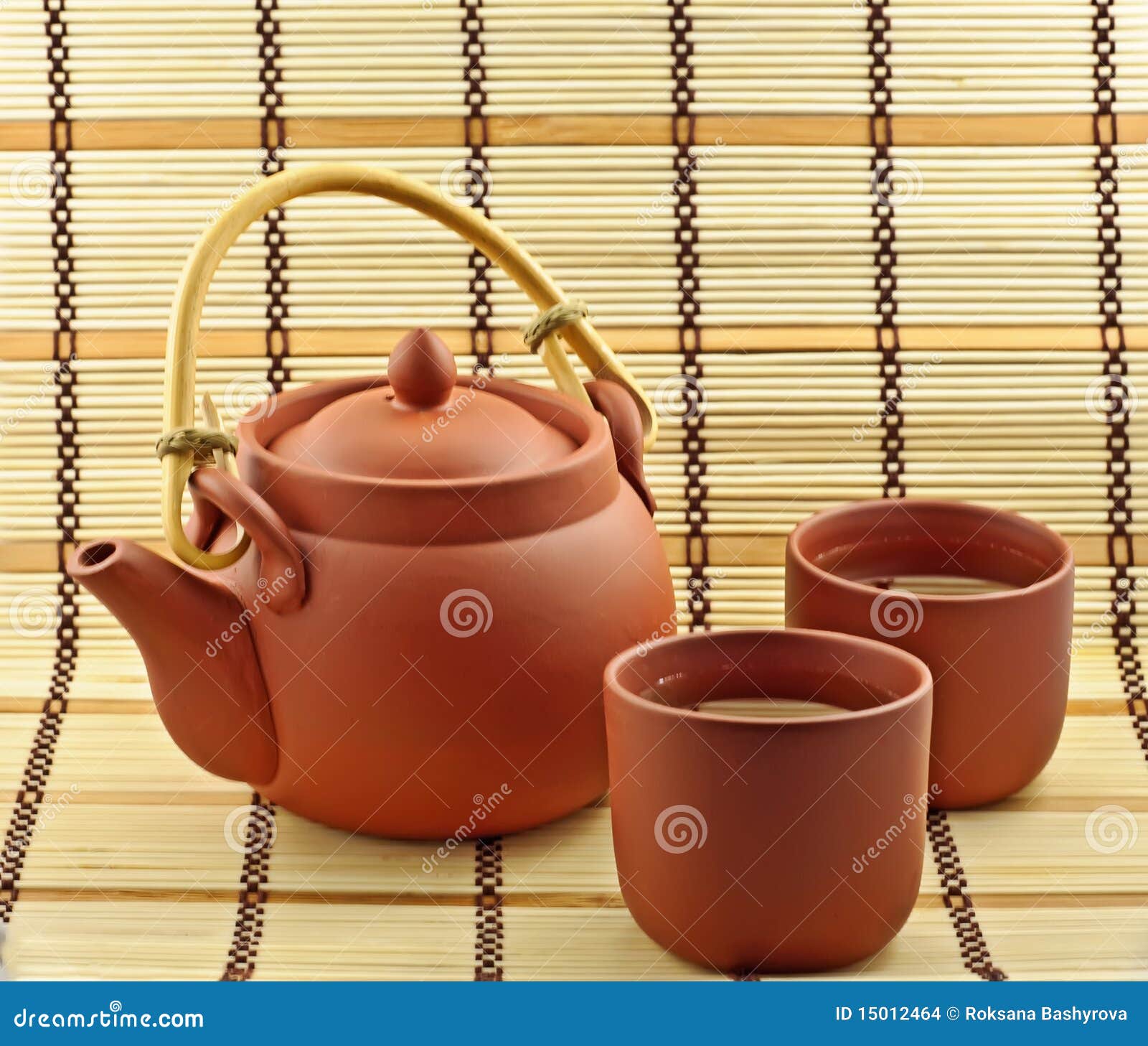 Clay set with green tea stock photo. Image of press, ceramic 15012464