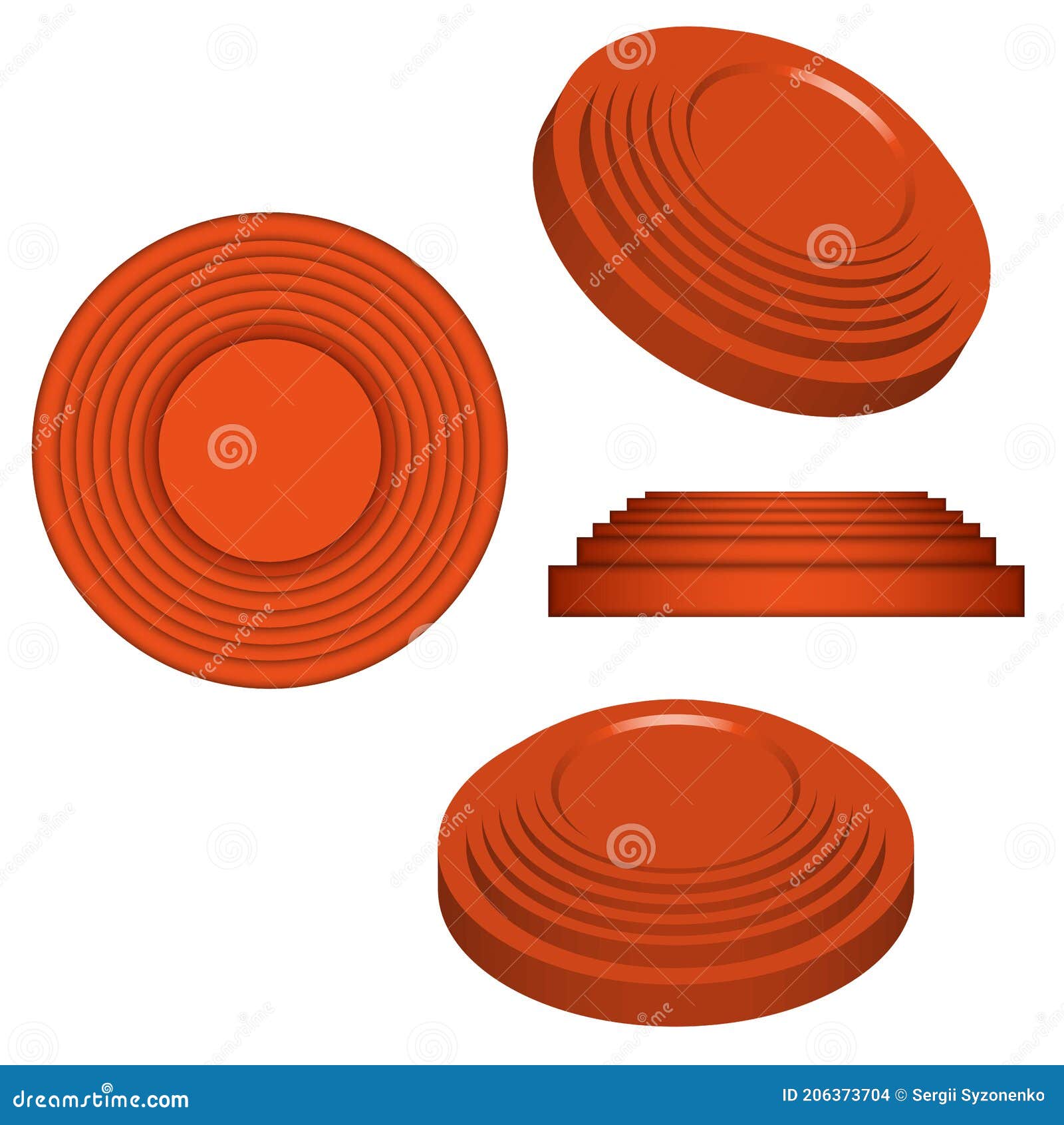 clay targets  on white, orange plates for clay pigeon shooting, 3d  model isometric 