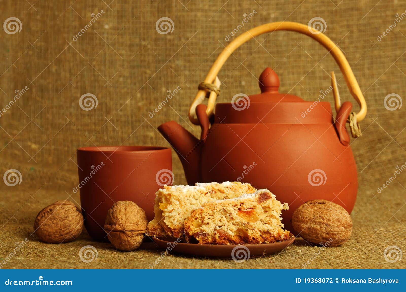 Clay teapot with sweets stock photo. Image of china, clay 19368072
