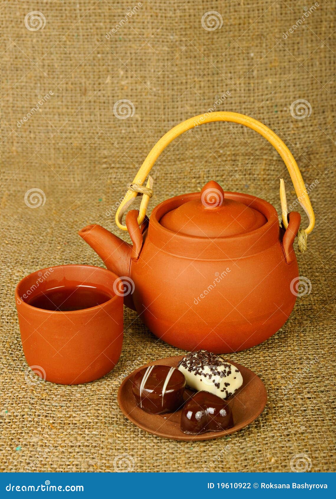 Clay teapot with sweets stock photo. Image of relaxation 19610922
