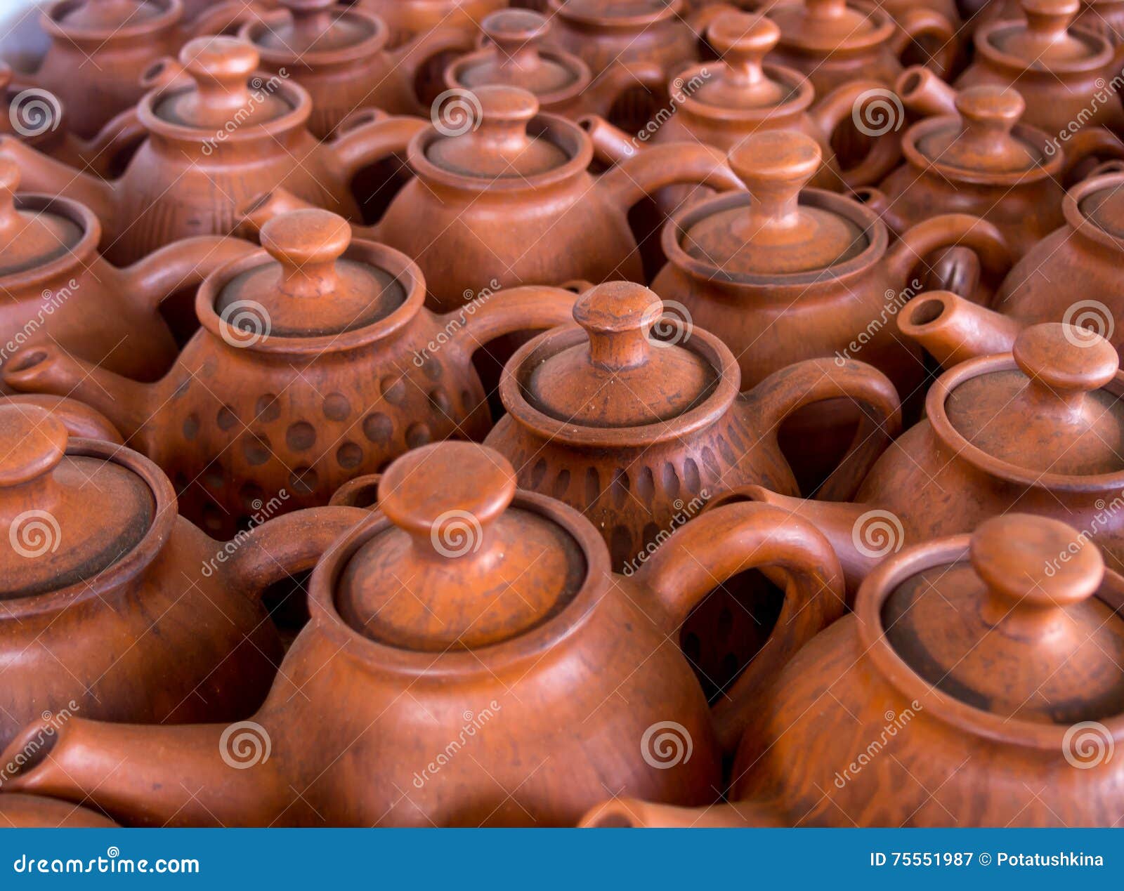 Clay Teapots are on Display Pottery Stock Image Image of range