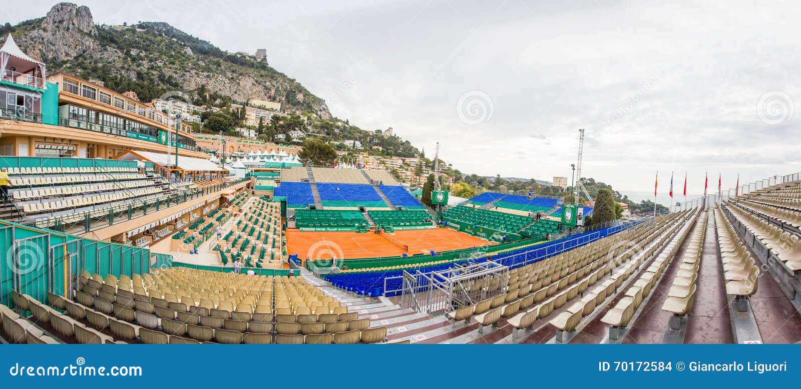 Clay Tennis Court Prepared for the Monte-Carlo Rolex Masters Finals Editorial Stock Image