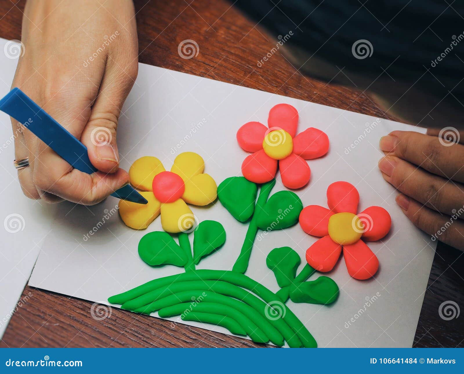 Clay Therapy. Plasticine Therapy. a Boy Sculpt Clay Figures Stock Photo