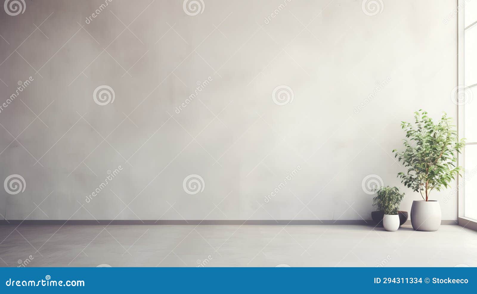 clean and aesthetic 3d render of empty living room with potted plant