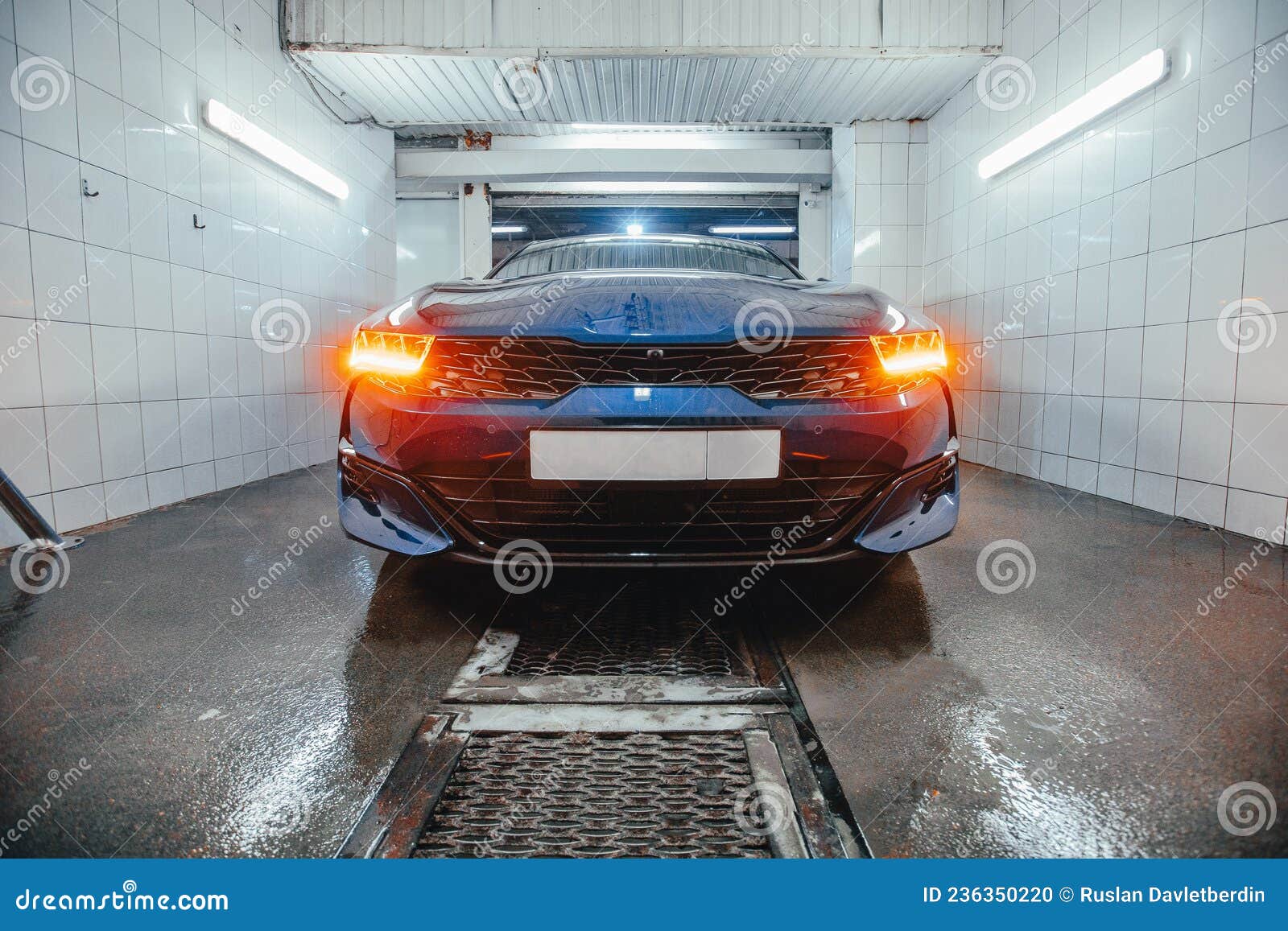 Clean Blue Car in a Car Wash Stock Photo Image of transport, wheel