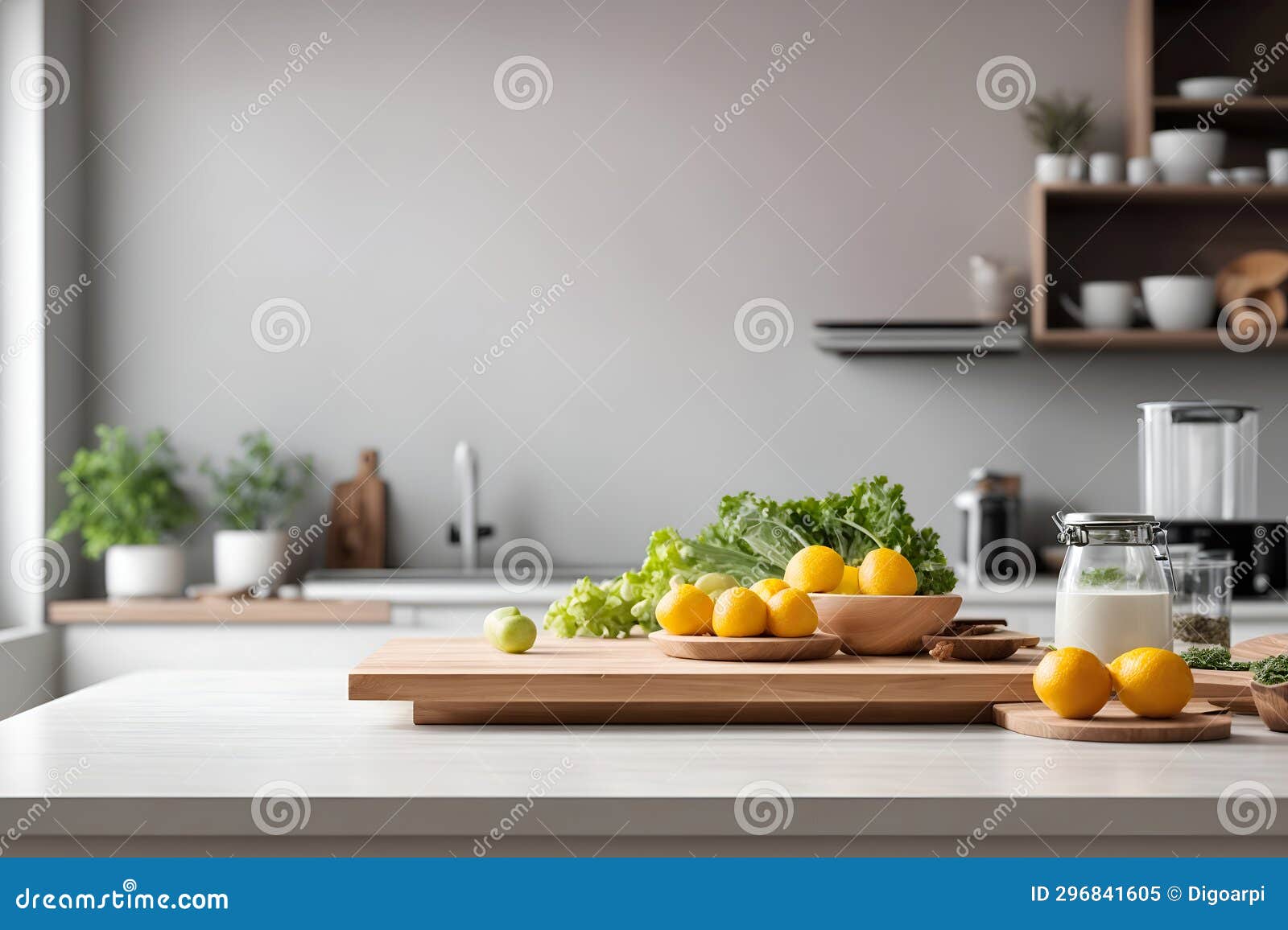 Clean and Bright: Empty Tabletop Counter with Modern Kitchen Interior ...