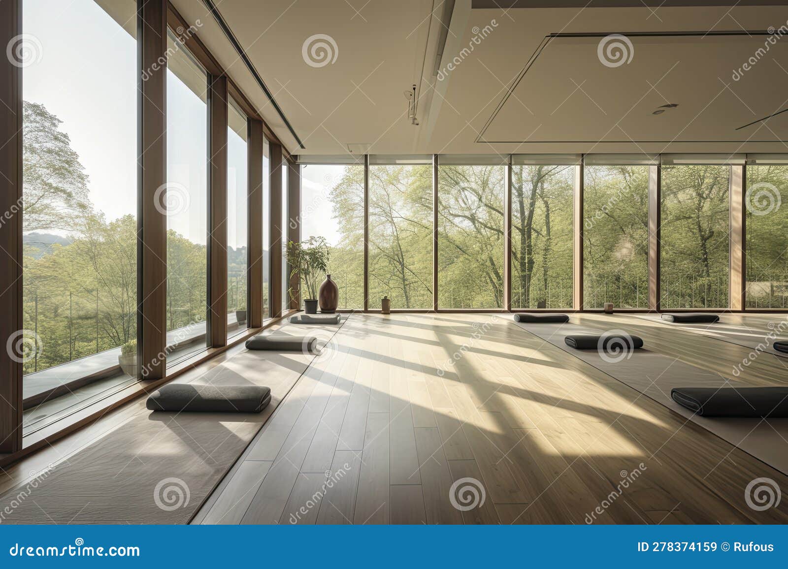 Clean and Calm Yoga Studio with a Beautiful Nature View. Interior Design  Stock Illustration - Illustration of luxury, calm: 278374159