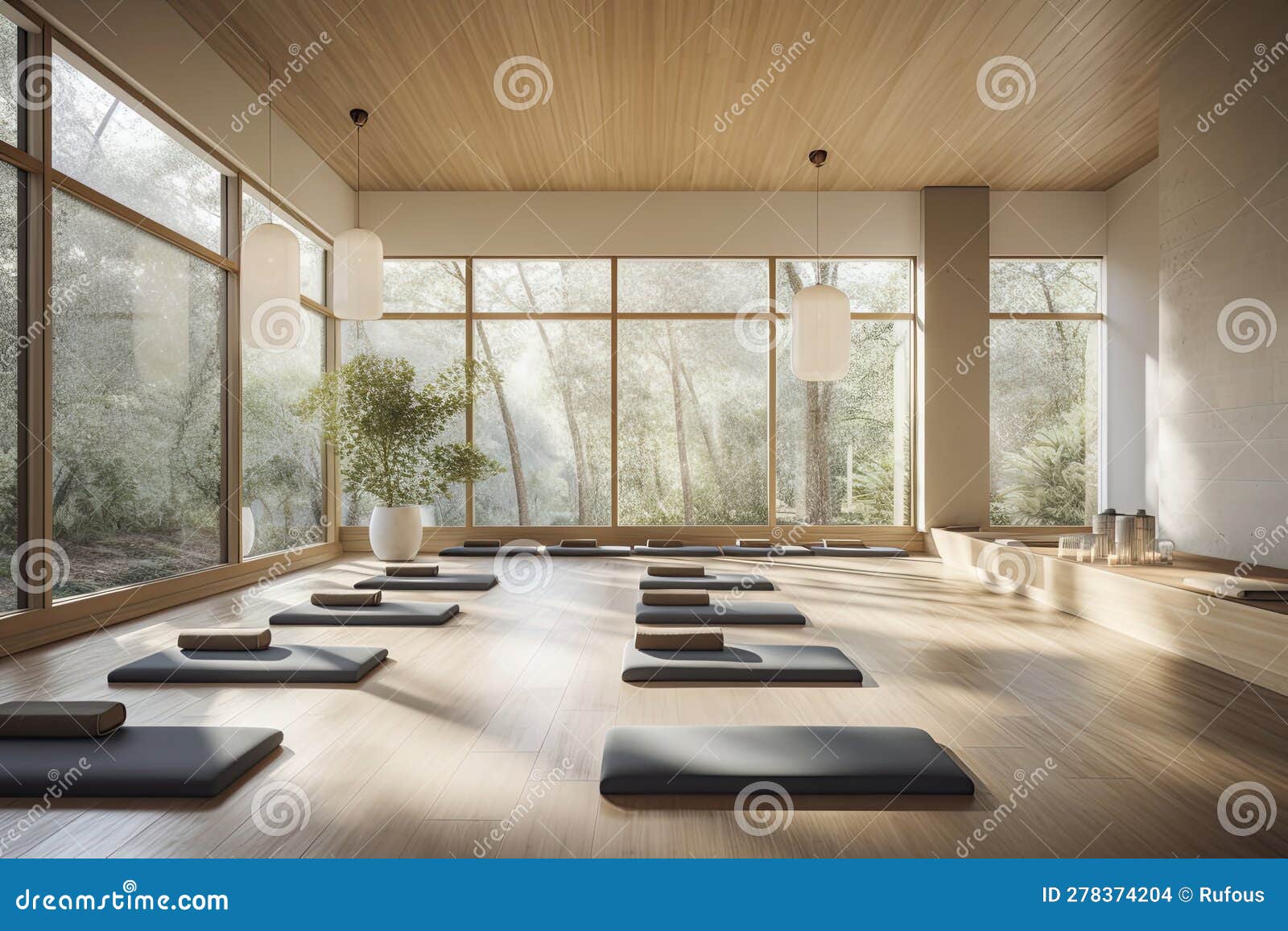 Clean and Calm Yoga Studio with a Beautiful Nature View. Interior