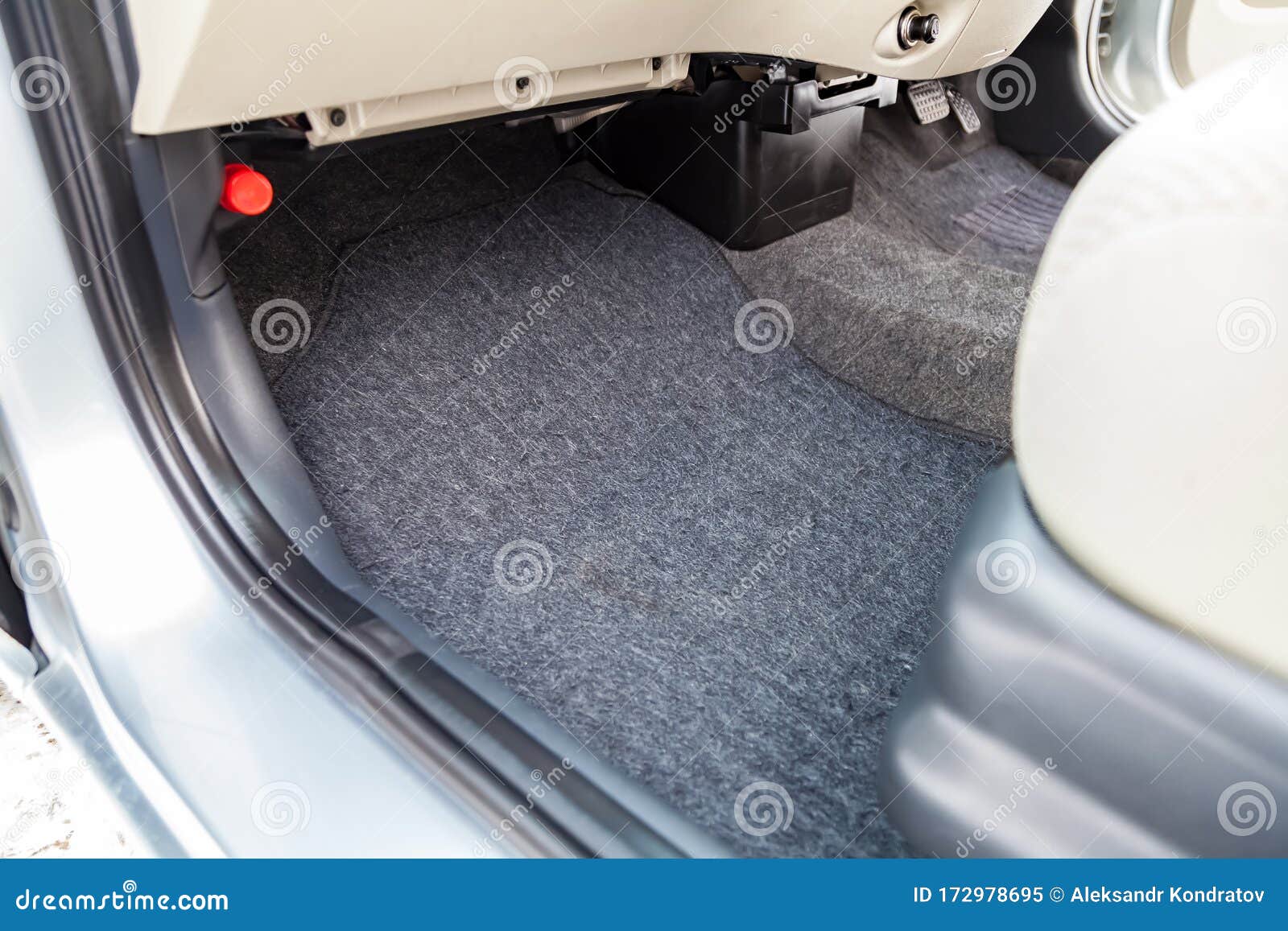 Clean Car Floor Mats Of Black Carpet Under Front Passenger Seat In