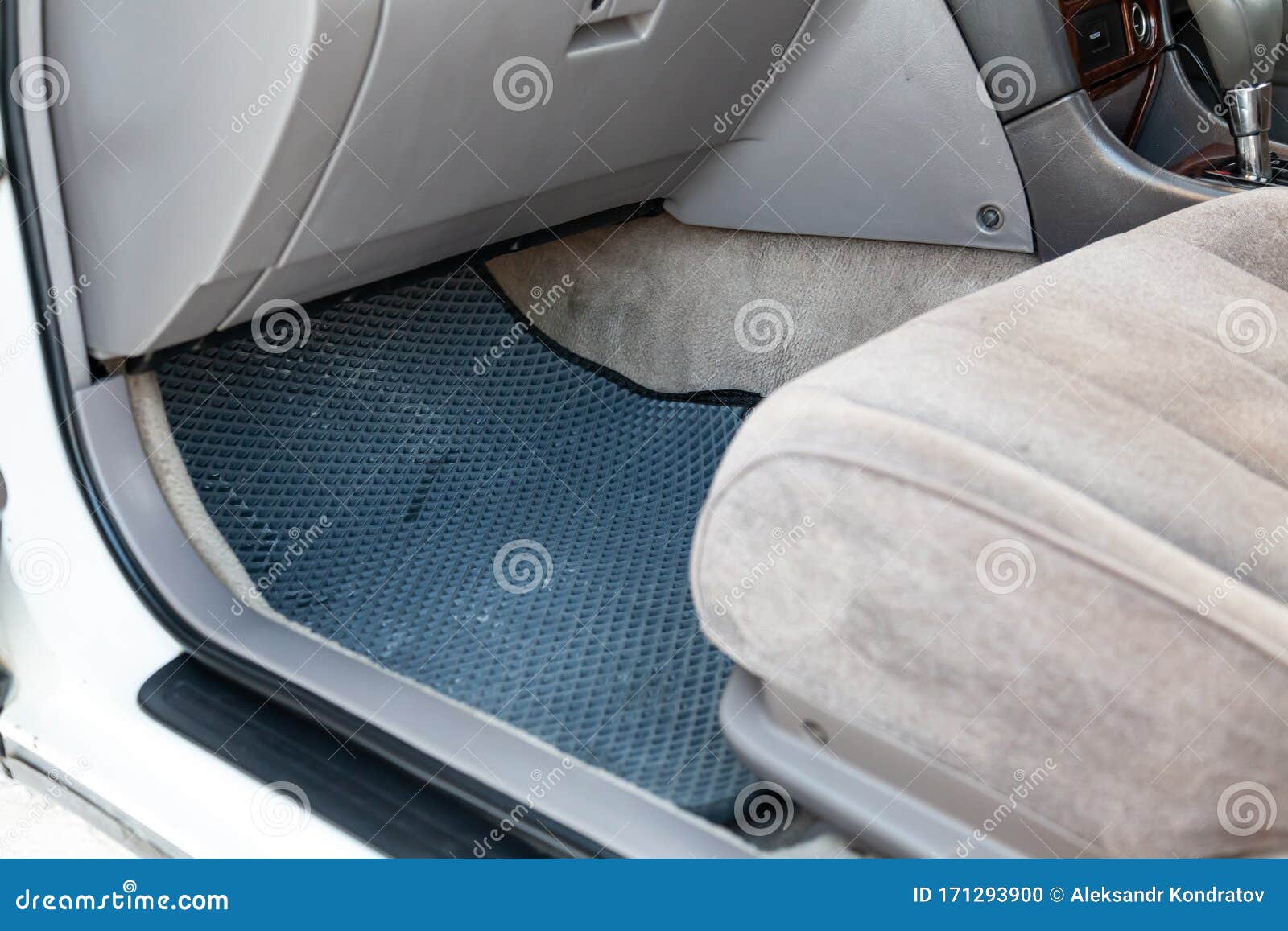 Clean Car Floor Mats Of Black Rubber Under Passenger Seat In The