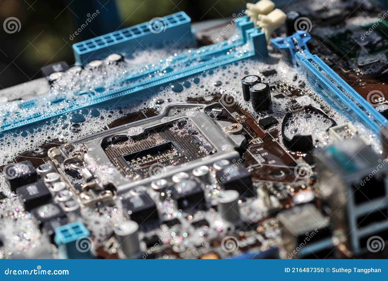 Clean the Computer Motherboard with Water and Detergent Stock