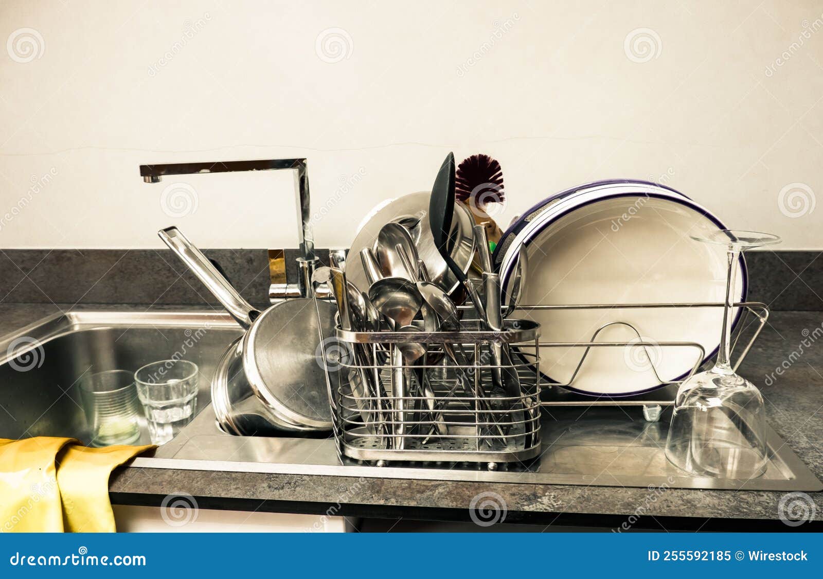 Clean Dishes Drying after Washing. Stock Image Image of wash, white